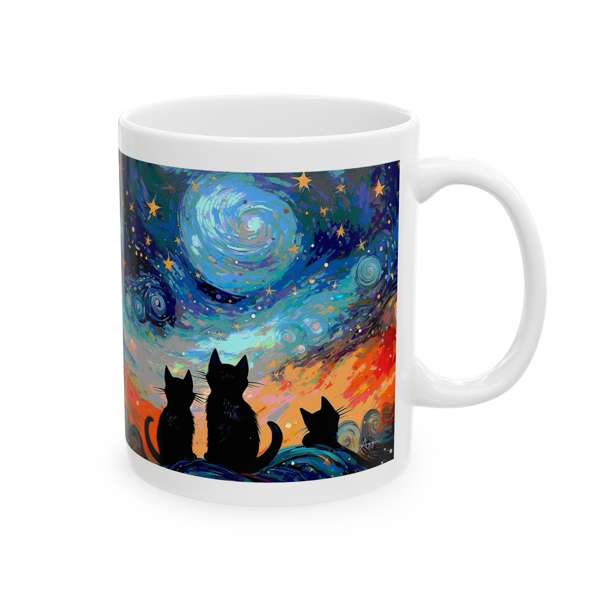 Coffee Mug – Black Cats Under a Starry Night Sky | 11oz & 15oz Ceramic Mug, Cat Lover Gift, Moon & Stars Drinkware, Cozy Reading Cup