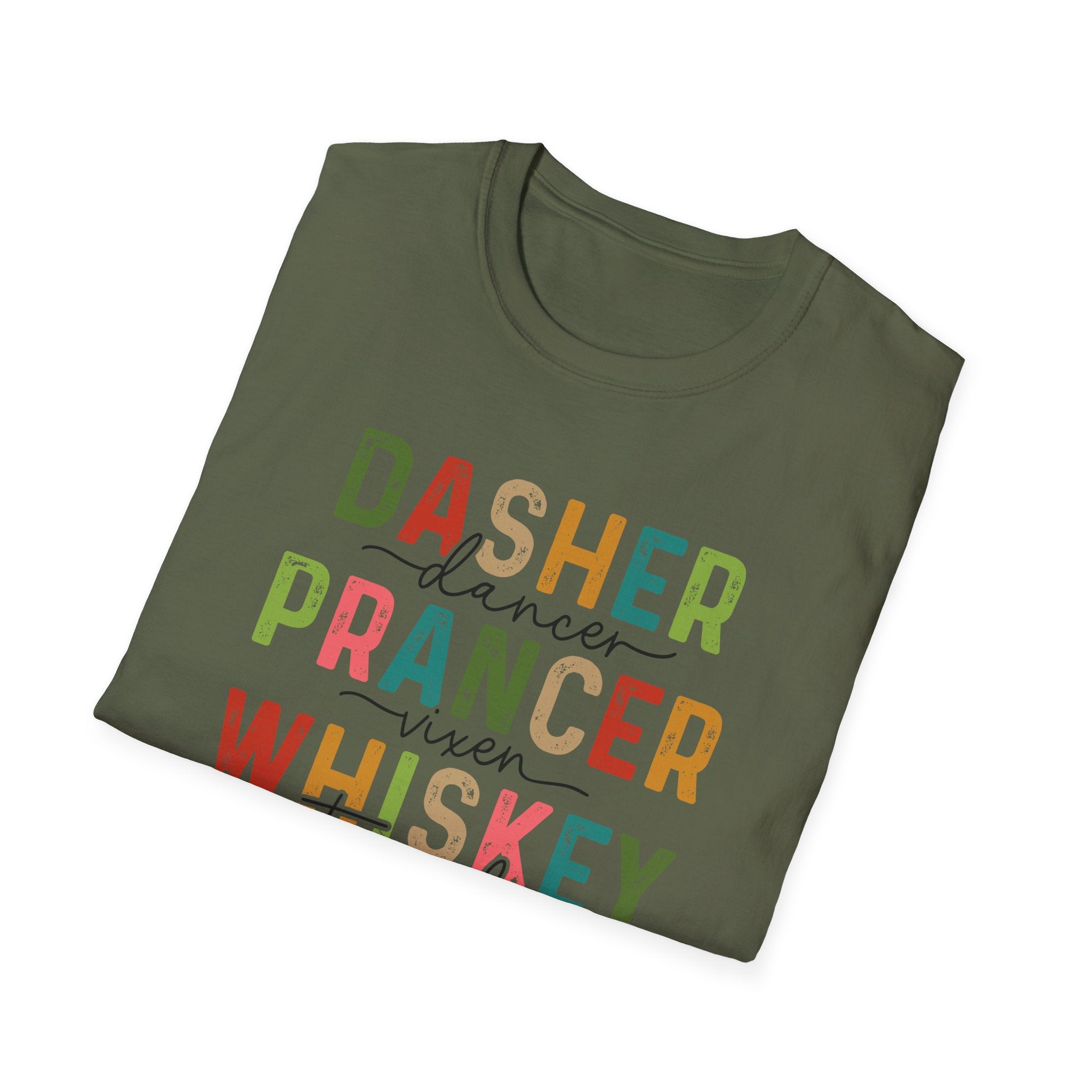 Holiday Reindeer Alcohol Unisex T-Shirt - Dasher Dancer Prancer Vixen Whiskey Tequila Vodka Blitzen