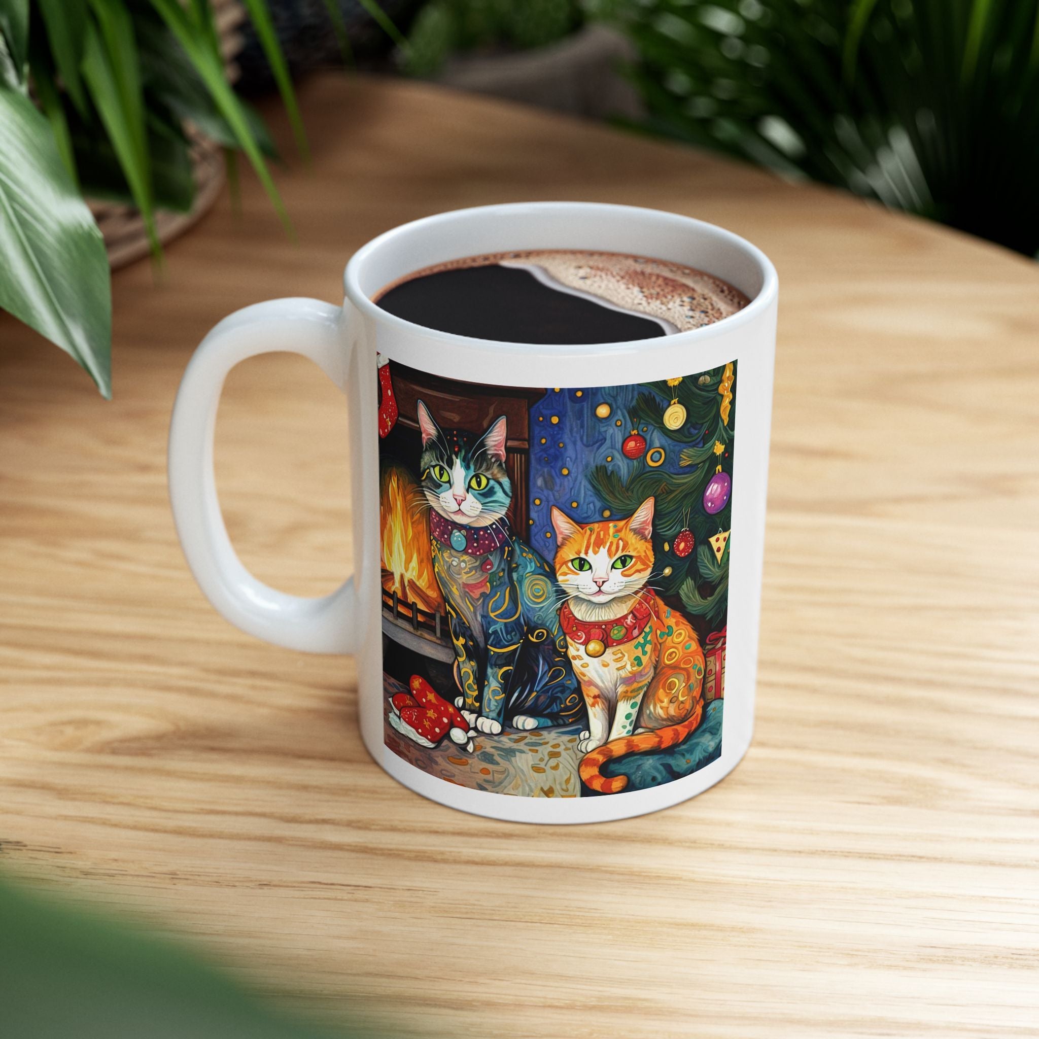 Mug - Colorful Christmas Cats Klimt Style