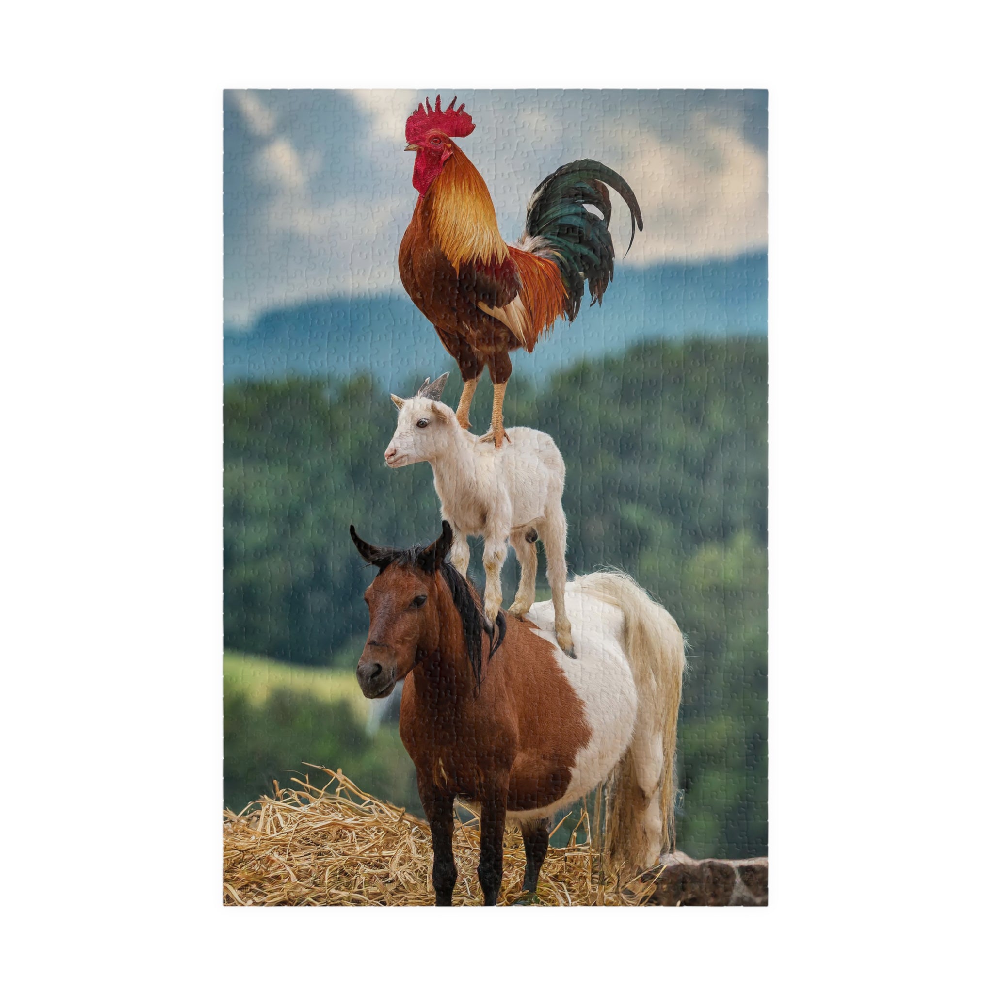 Jigsaw Puzzle - Funny Rooster, Goat, Horse Stack
