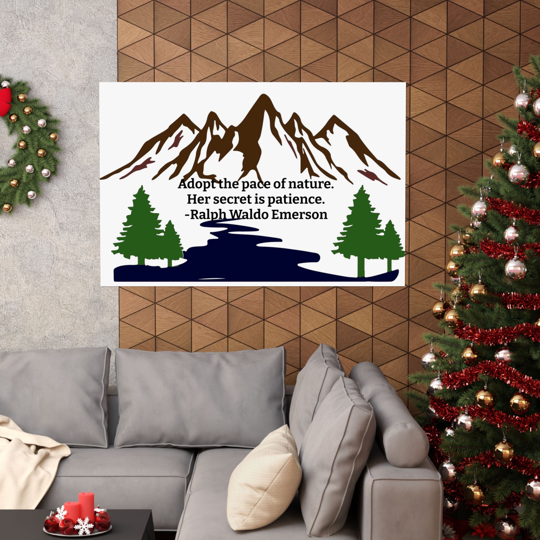 Adopt the Pace of Nature – Ralph Waldo Emerson Quote Wall Art Poster | Minimal Mountain Print | Dorm & Office Inspiration