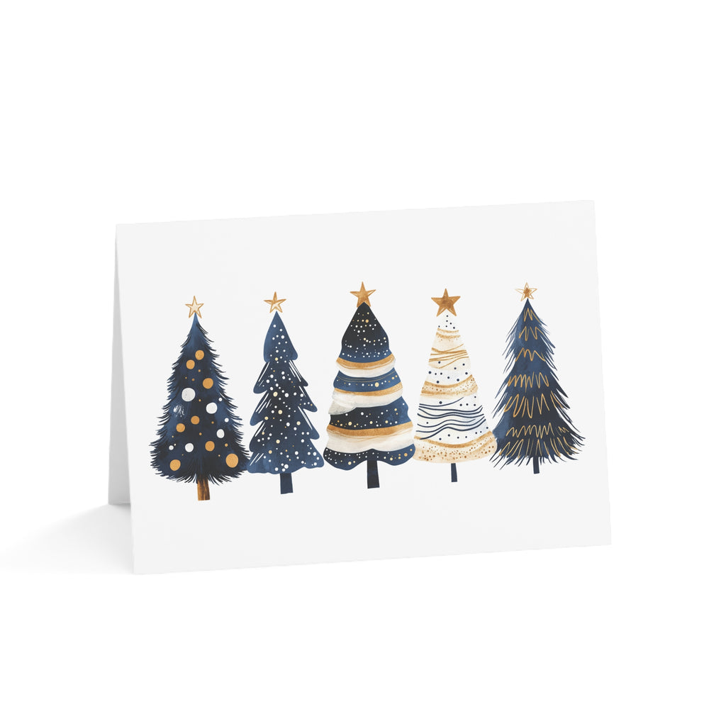 Christmas Greeting Cards - Blue Christmas Trees - 1, 10, 30, 50pcs