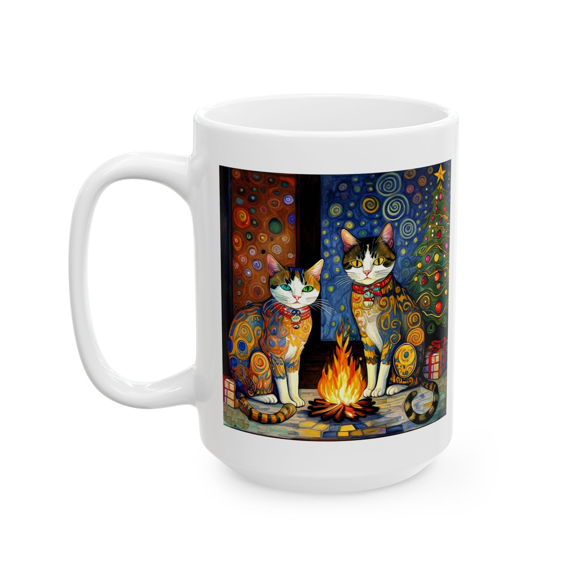 Mug - Colorful Christmas Cats Yule Fire Klimt Style