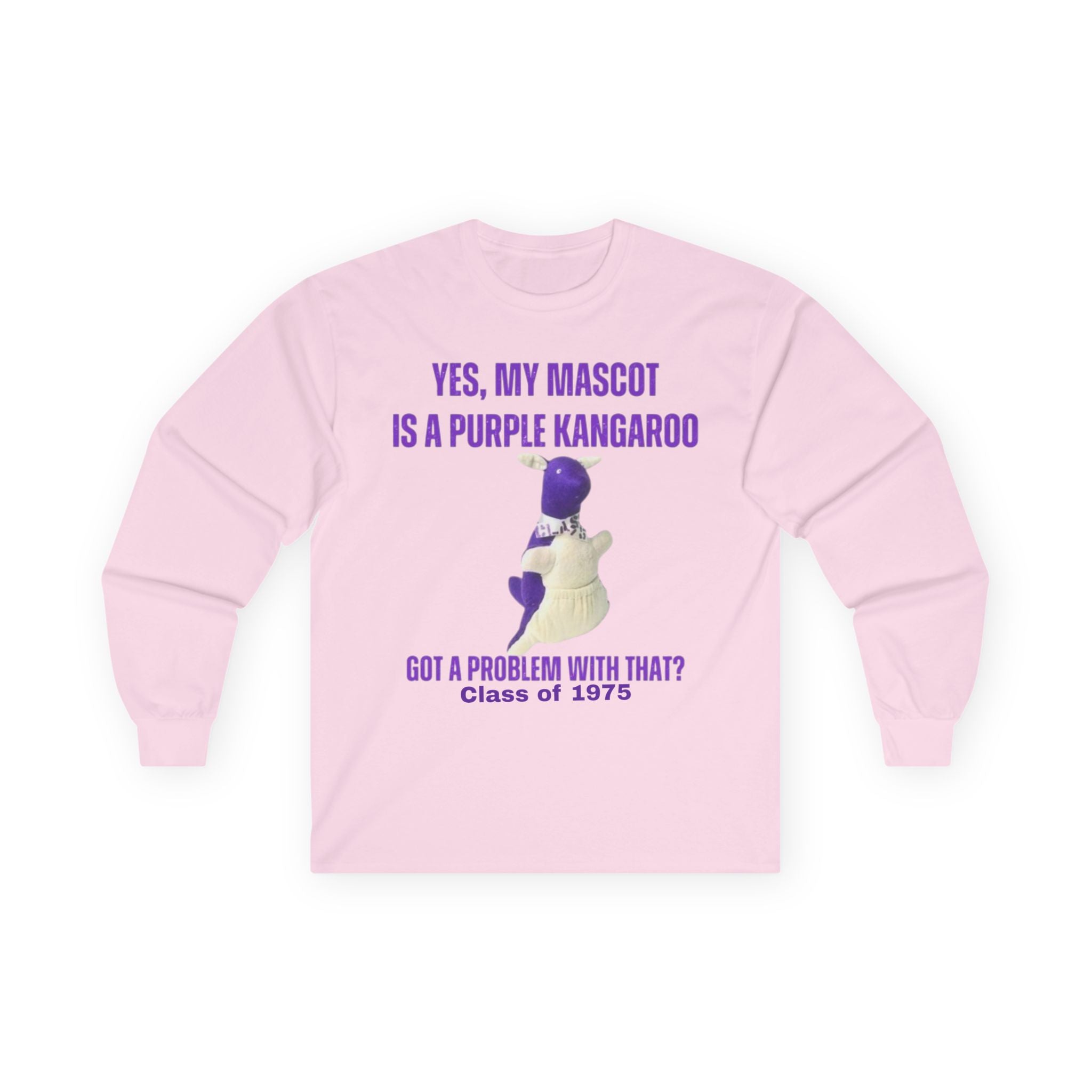 Purple Kangaroo Long Sleeve Tee – Class of 1975 | Funny Graduation Shirt, School Spirit Gift, Alumni Apparel, Unisex Casual Wear