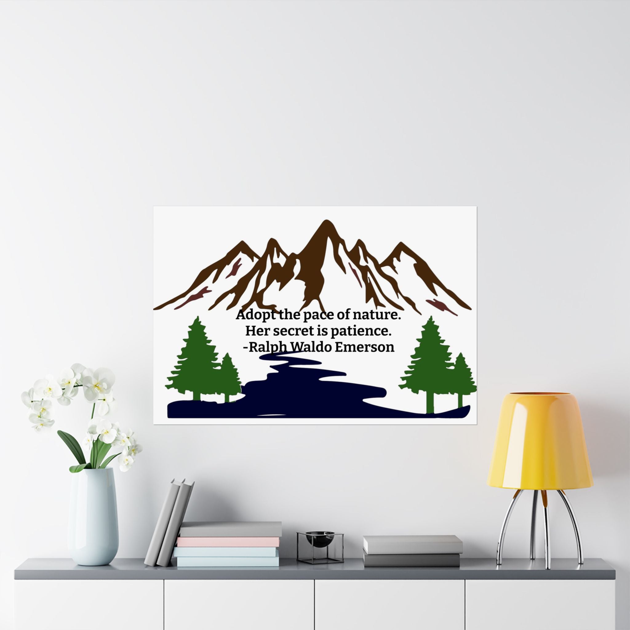 Adopt the Pace of Nature – Ralph Waldo Emerson Quote Wall Art Poster | Minimal Mountain Print | Dorm & Office Inspiration