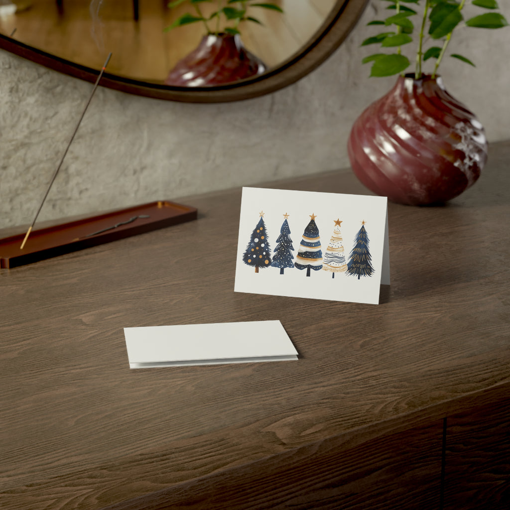 Christmas Greeting Cards - Blue Christmas Trees - 1, 10, 30, 50pcs