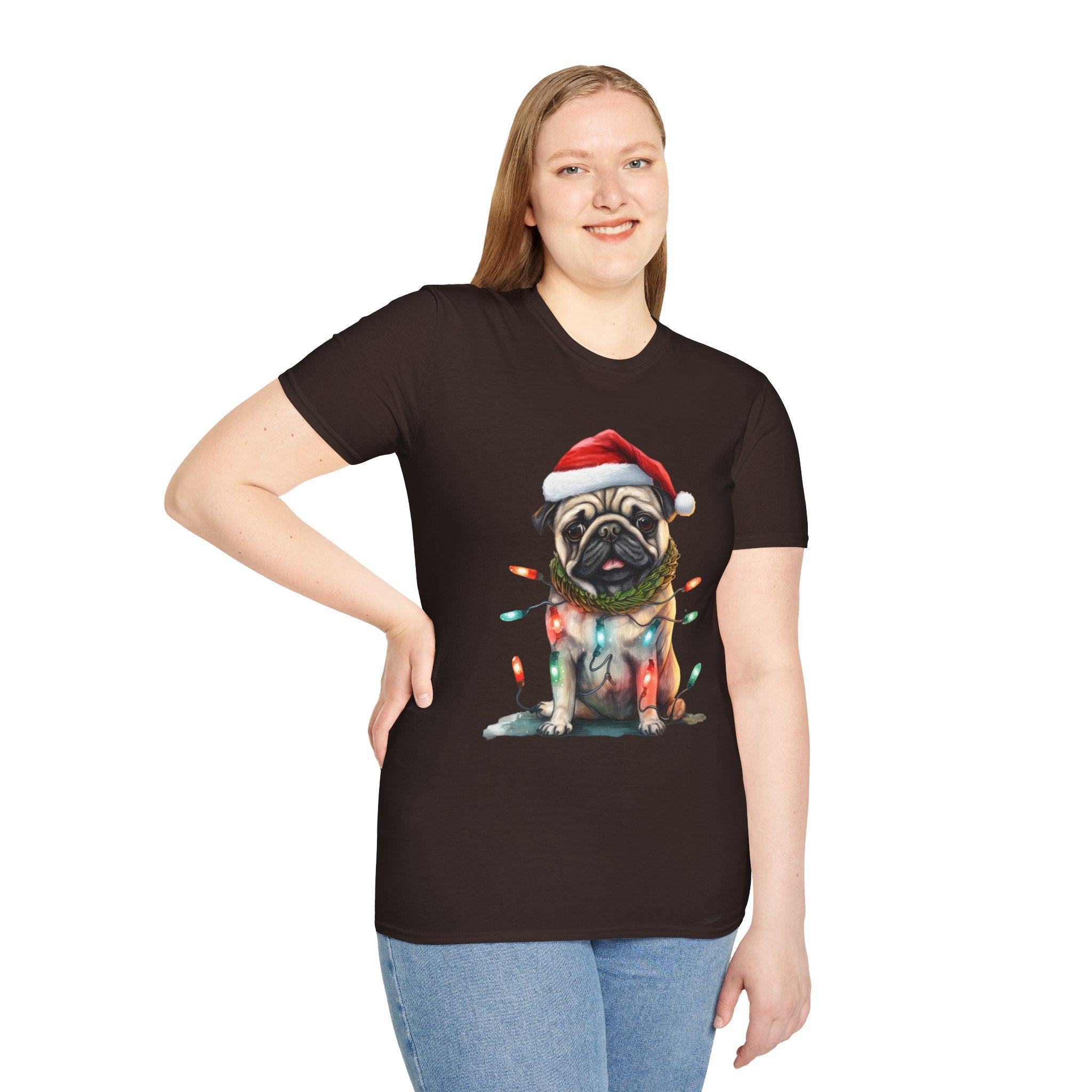 Christmas Pug wearing lights T-Shirt