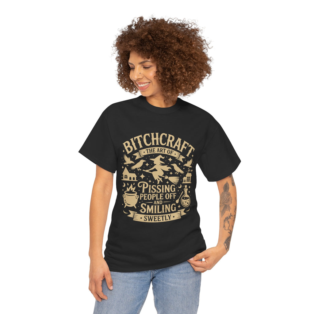 Bitchcraft Unisex Heavy Dark Cotton Tee | Witchy Humor T-shirt, Gift for Witches, Halloween Apparel, Spooky Season Top, Funny Witch Shirt