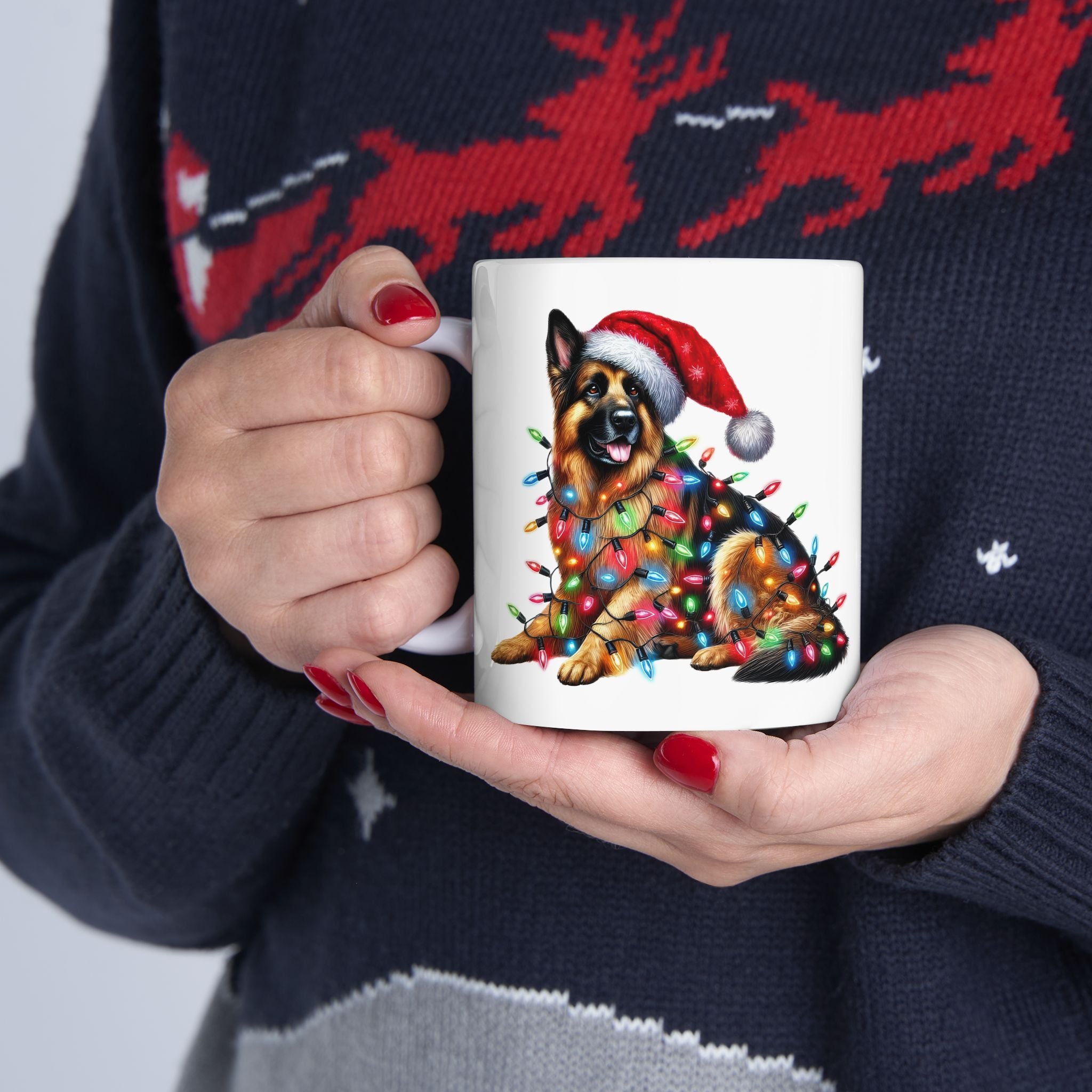 Funny German Shepherd Christmas Lights Mug