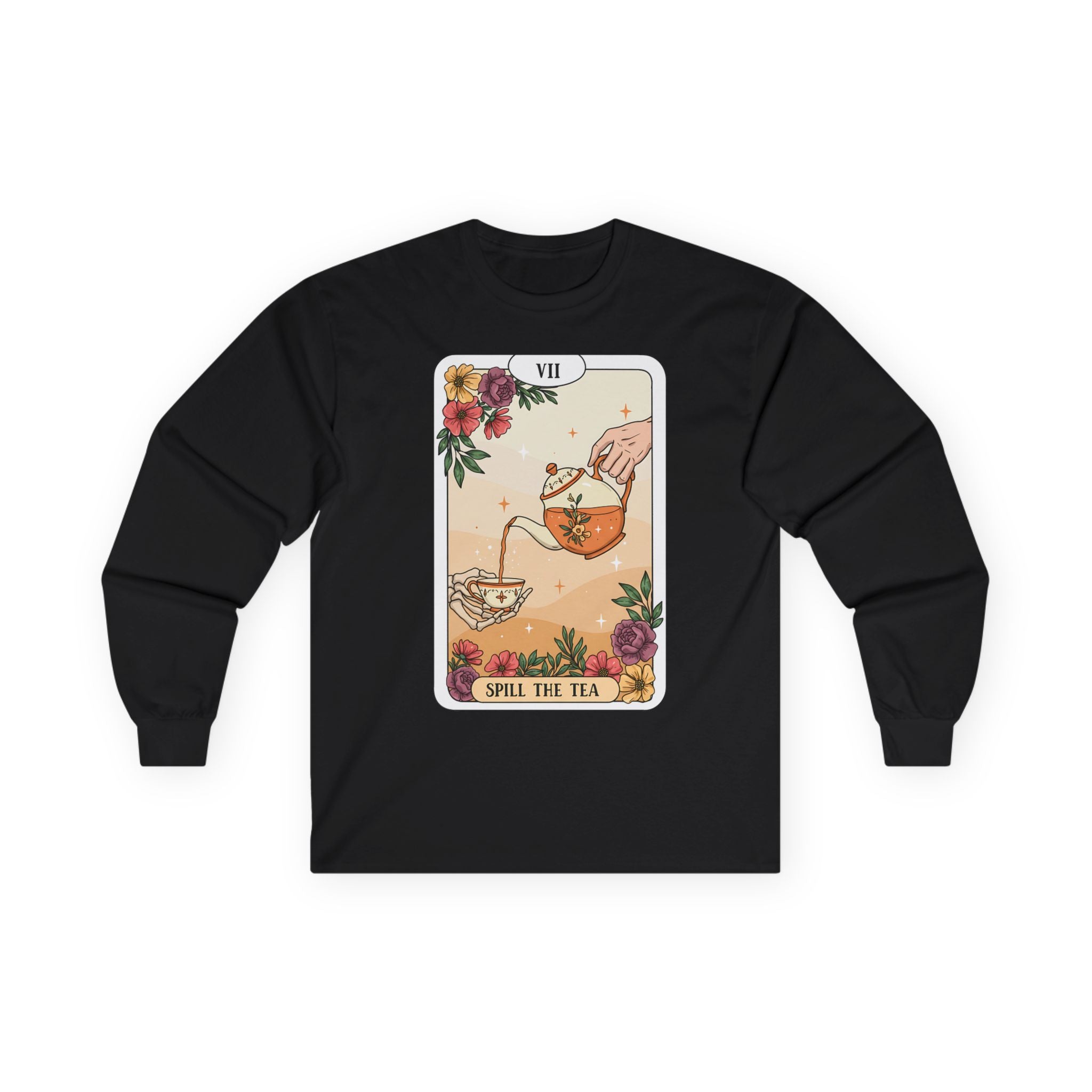 Mystical “Spill the Tea” Tarot Long Sleeve – Witchy Vibe Shirt for Tea Lovers | Funny Spiritual Gift |