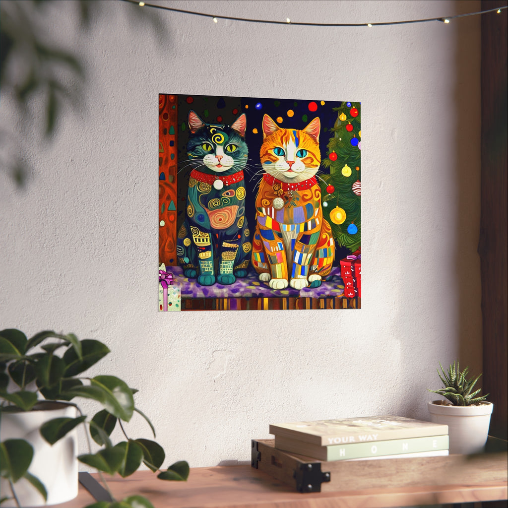 Christmas Cats Colorful Fine Art Poster
