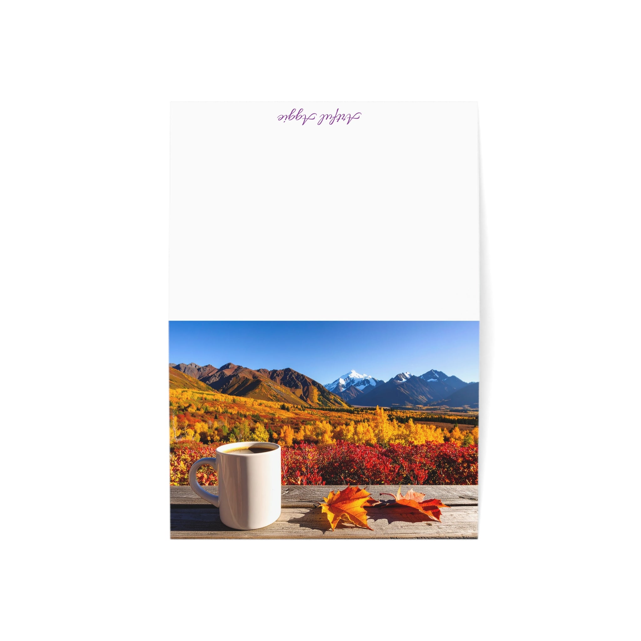 Autumn Mountain Getaway Greeting Card | Fall Colors & Coffee View | Blank Inside | Single or Multi-Pack (3.5x4.9 or 5x7)