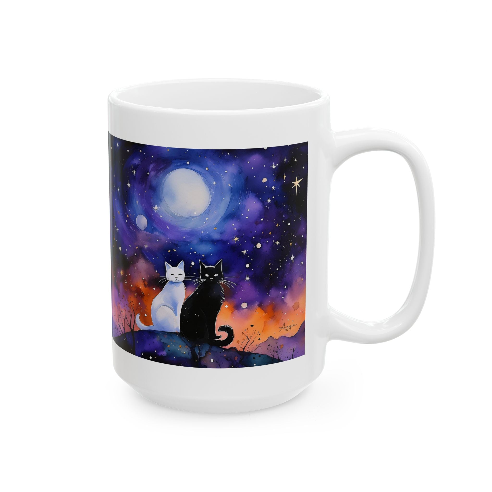 Coffee Mug - Cats Under A Starry Night Sky 11oz 15oz