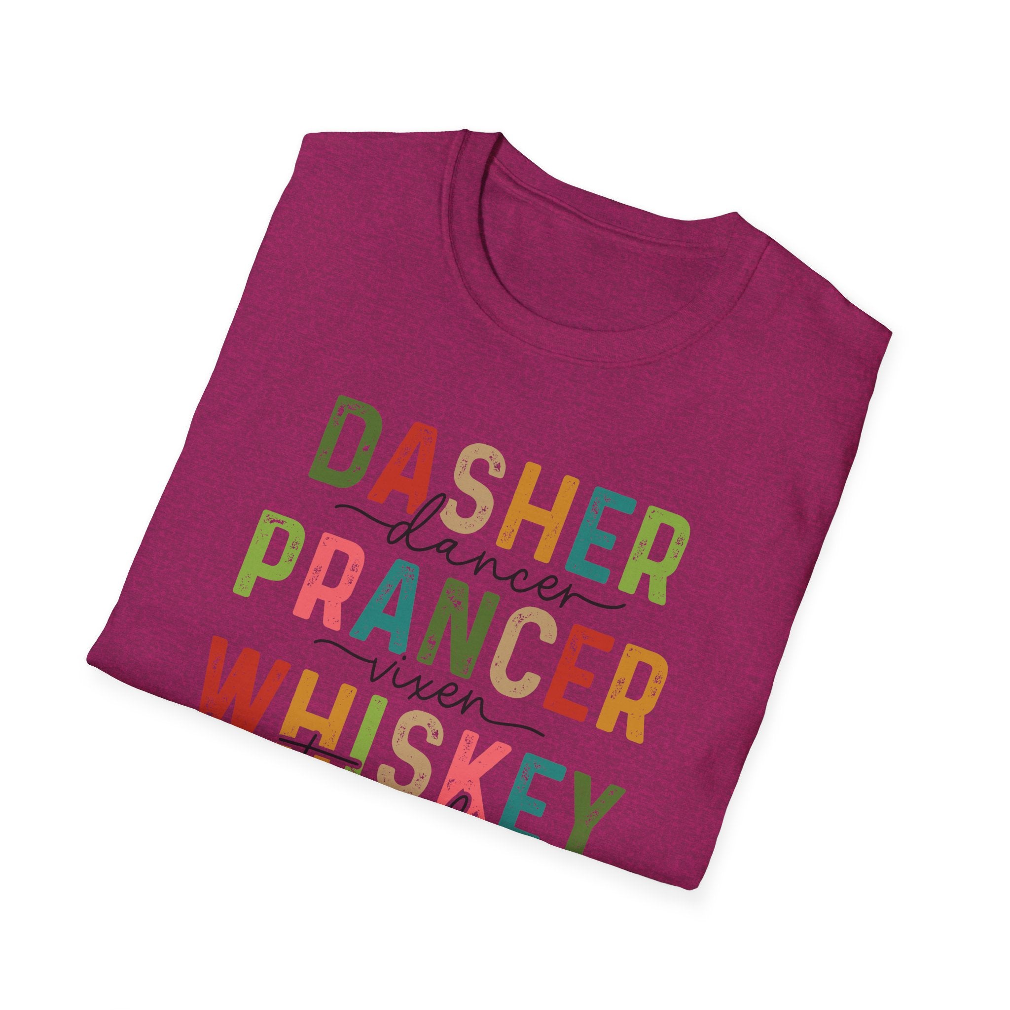 Holiday Reindeer Alcohol Unisex T-Shirt - Dasher Dancer Prancer Vixen Whiskey Tequila Vodka Blitzen