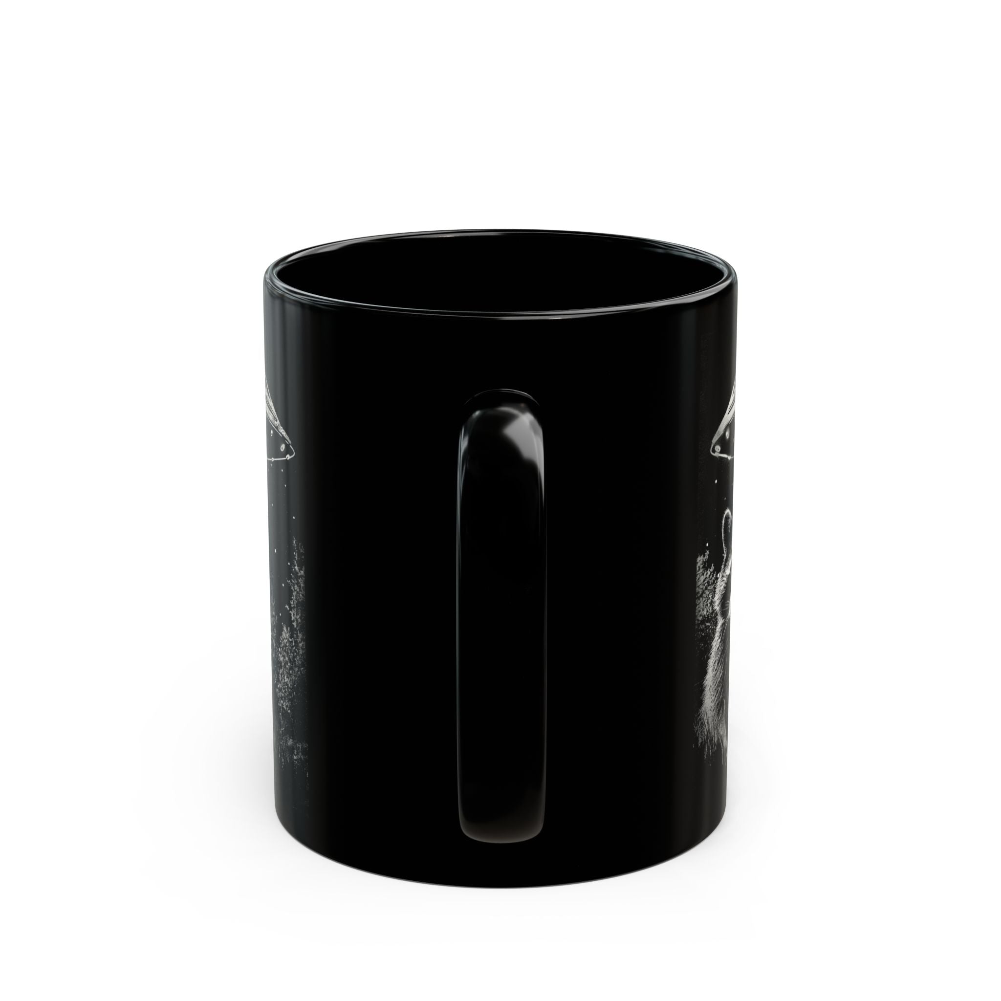 Funny Space Raccoon Mug | Black Ceramic Coffee Cup, 11oz & 15oz | Alien Abduction Parody, Animal Lover Gift, Cosmic Humor Drinkwar
