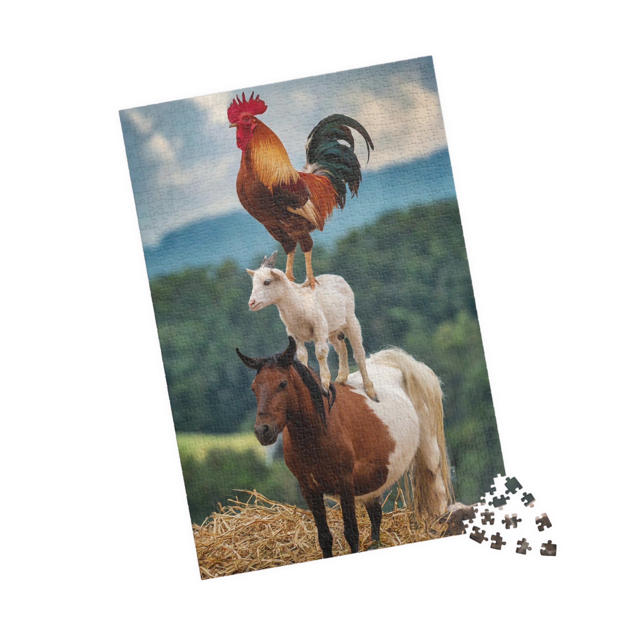 Jigsaw Puzzle - Funny Rooster, Goat, Horse Stack