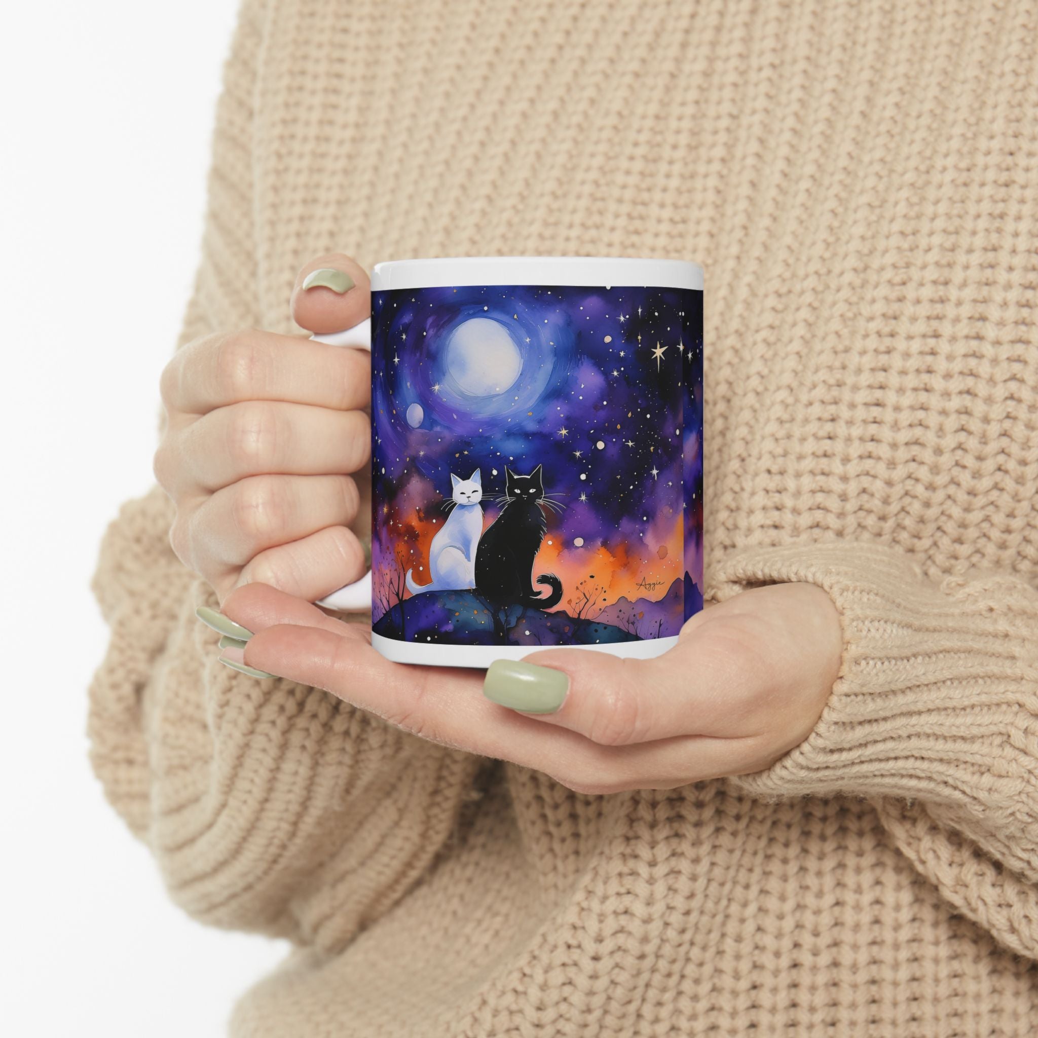 Coffee Mug - Cats Under A Starry Night Sky 11oz 15oz