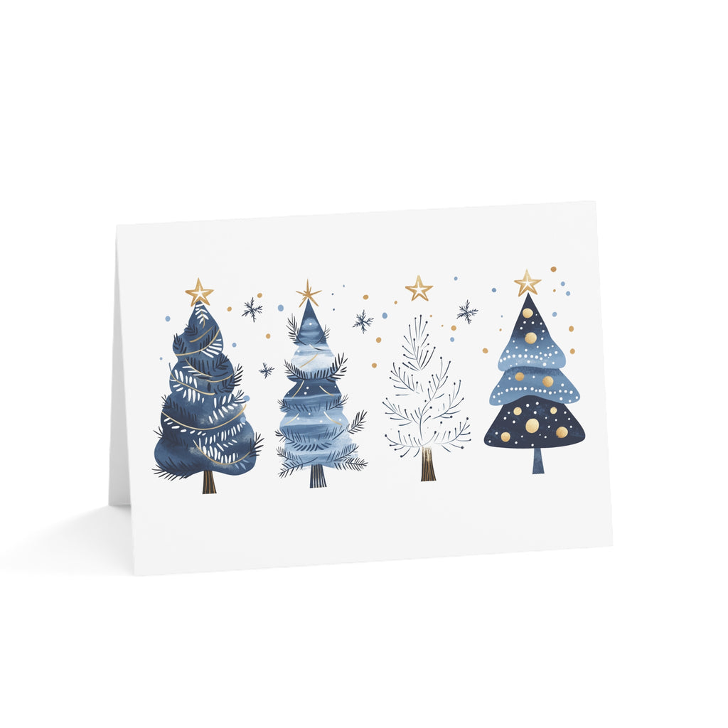 Christmas Greeting Cards (1, 10, 30, 50pcs) - Blue Trees Design