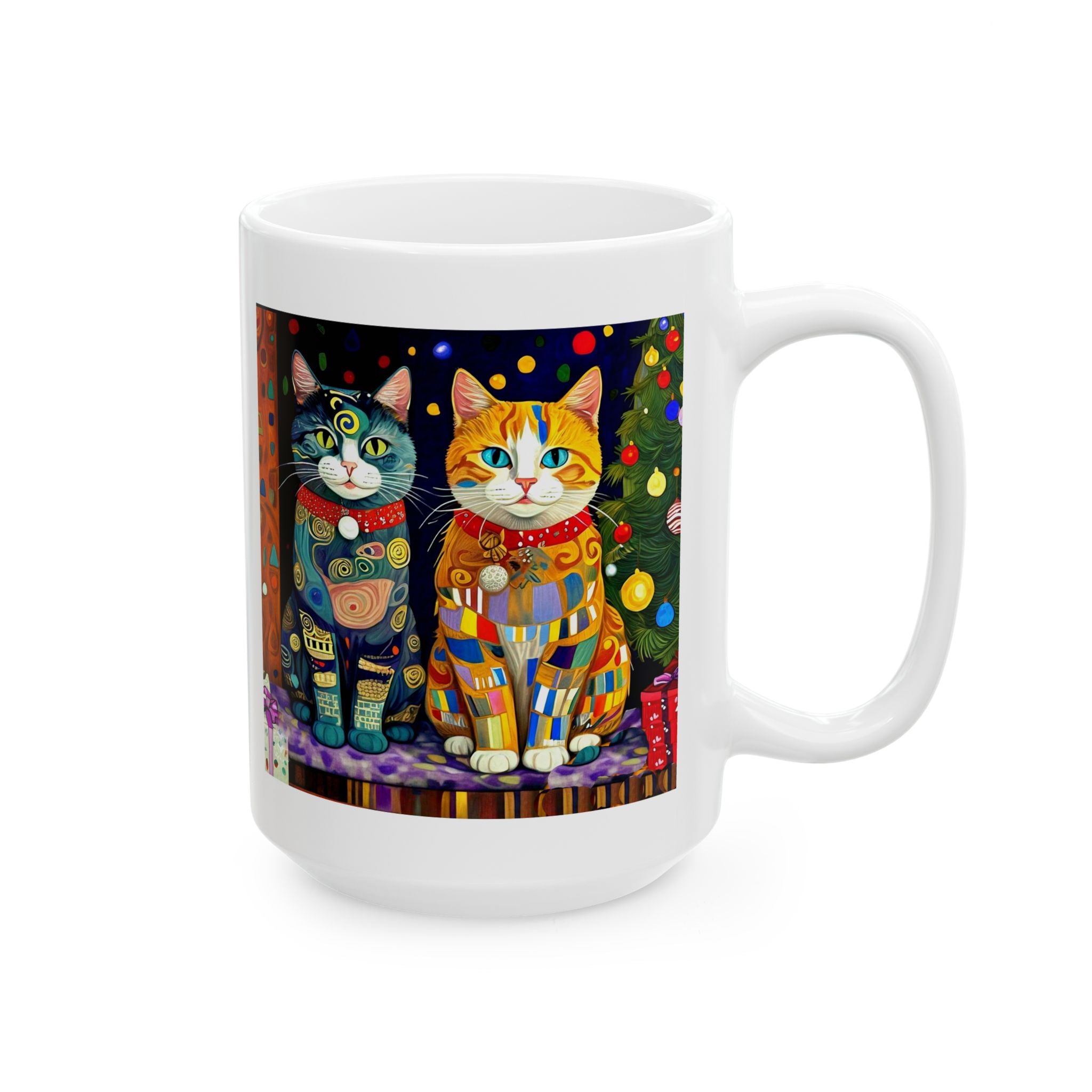 Mug - Colorful Christmas Cats Xmas Tree Klimt Style