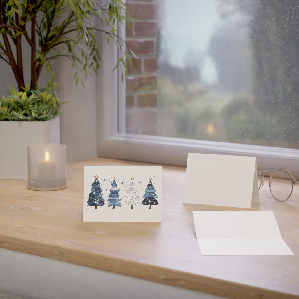 Christmas Greeting Cards (1, 10, 30, 50pcs) - Blue Trees Design
