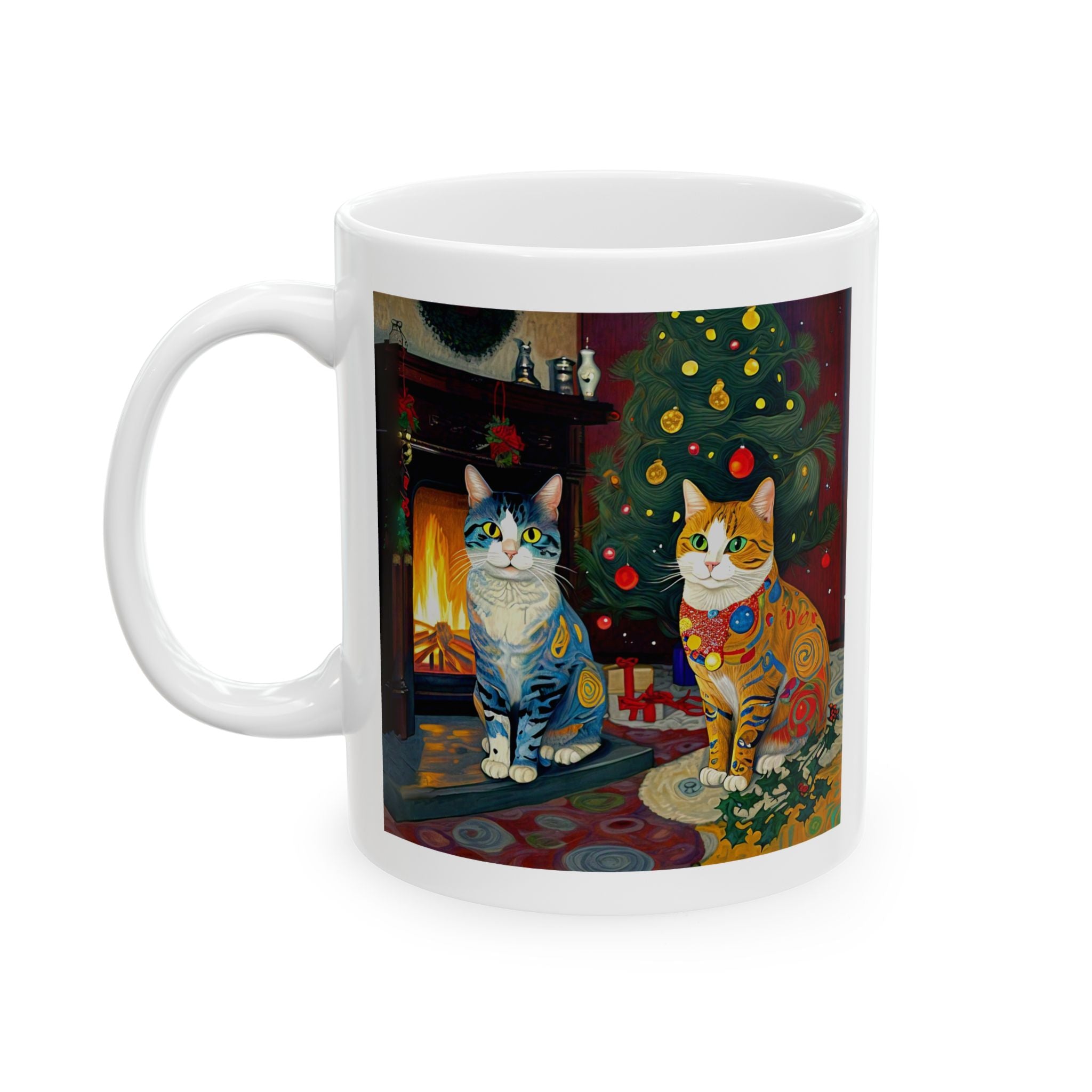 Mug - Colorful Christmas Cats Xmas Tree Yule Fire Klimt Style