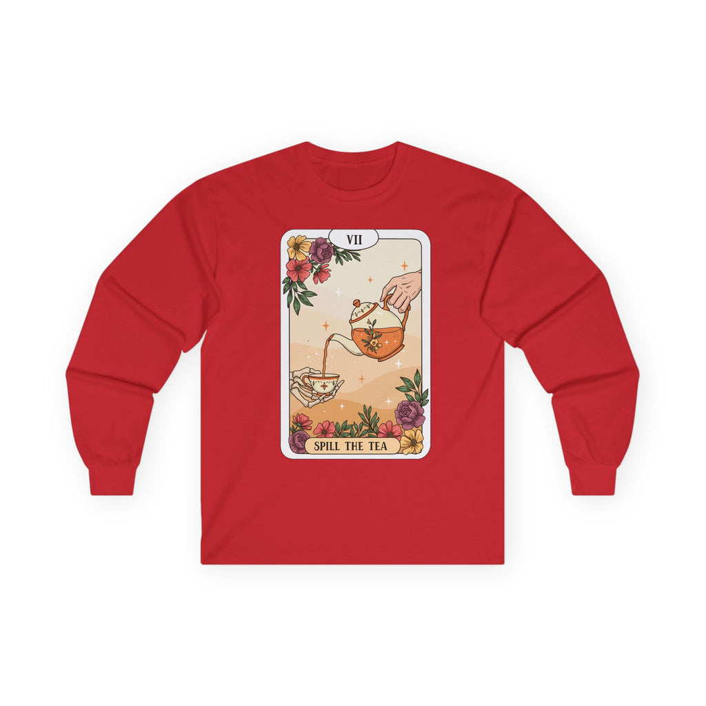 Mystical “Spill the Tea” Tarot Long Sleeve – Witchy Vibe Shirt for Tea Lovers | Funny Spiritual Gift |