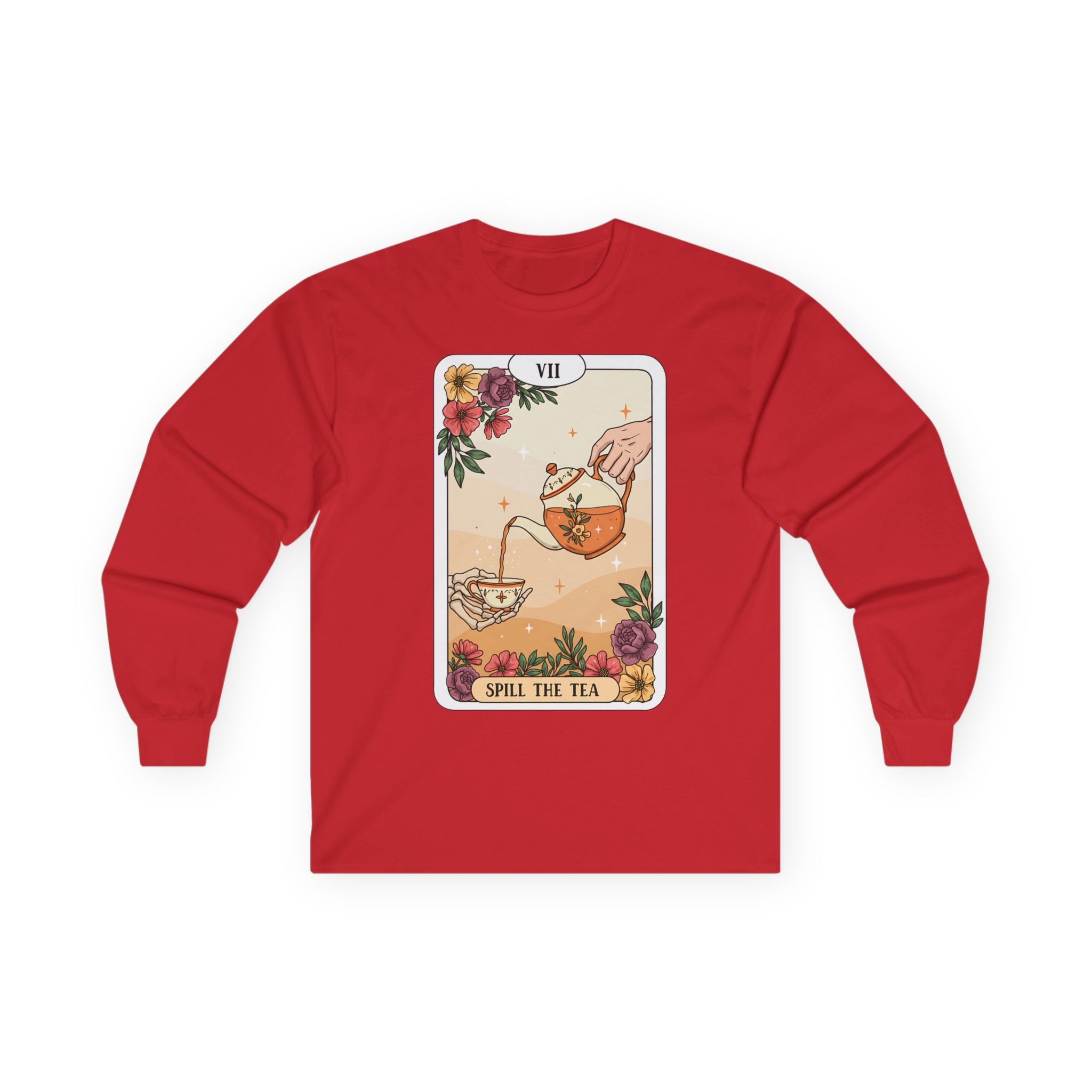 Mystical “Spill the Tea” Tarot Long Sleeve – Witchy Vibe Shirt for Tea Lovers | Funny Spiritual Gift |