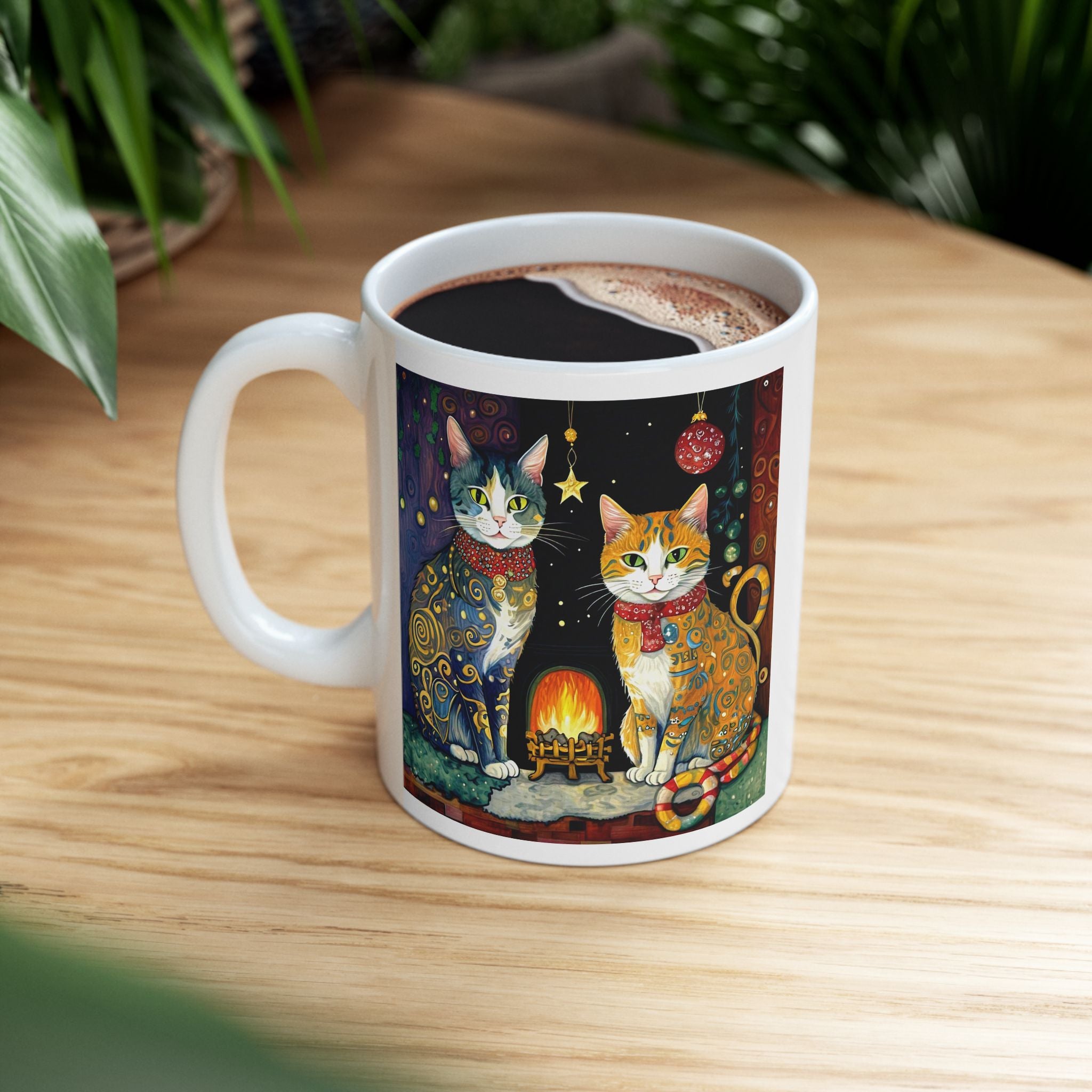Mug - Colorful Christmas Cats Yule Fire Klimt Style