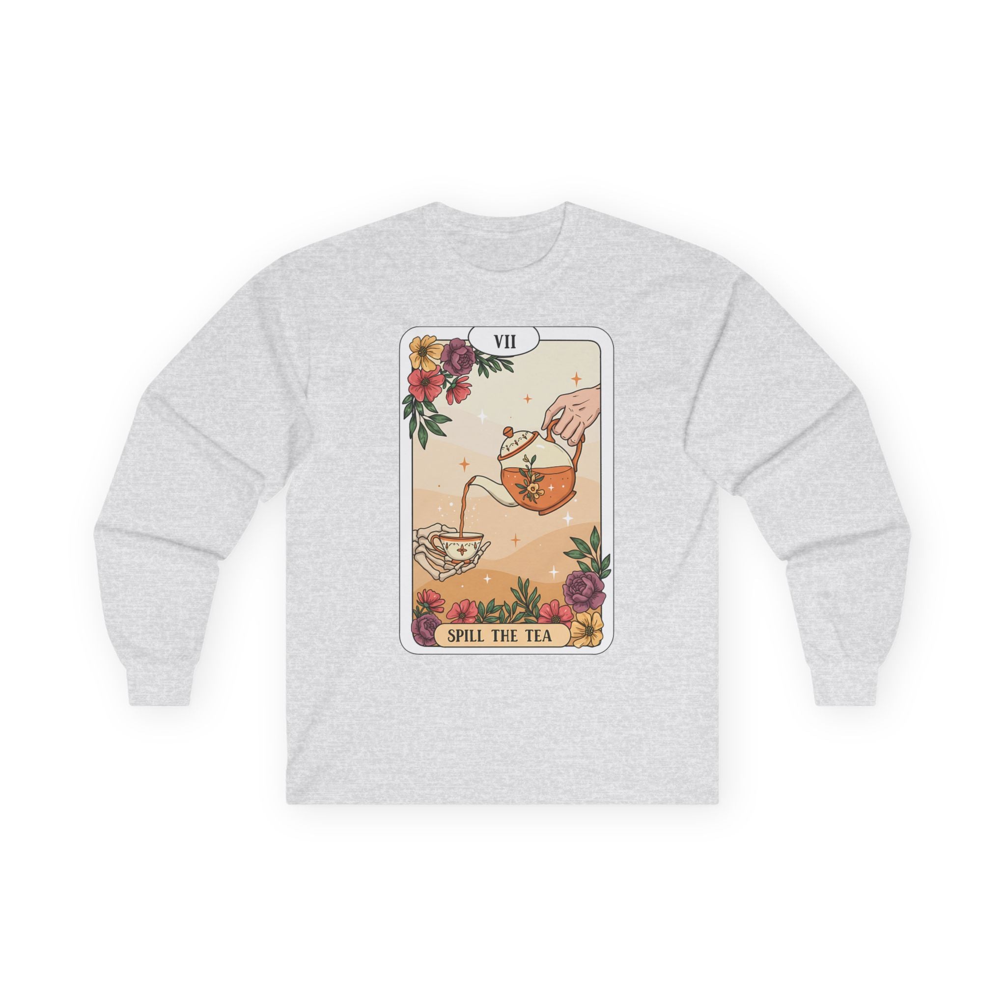 Mystical “Spill the Tea” Tarot Long Sleeve – Witchy Vibe Shirt for Tea Lovers | Funny Spiritual Gift |