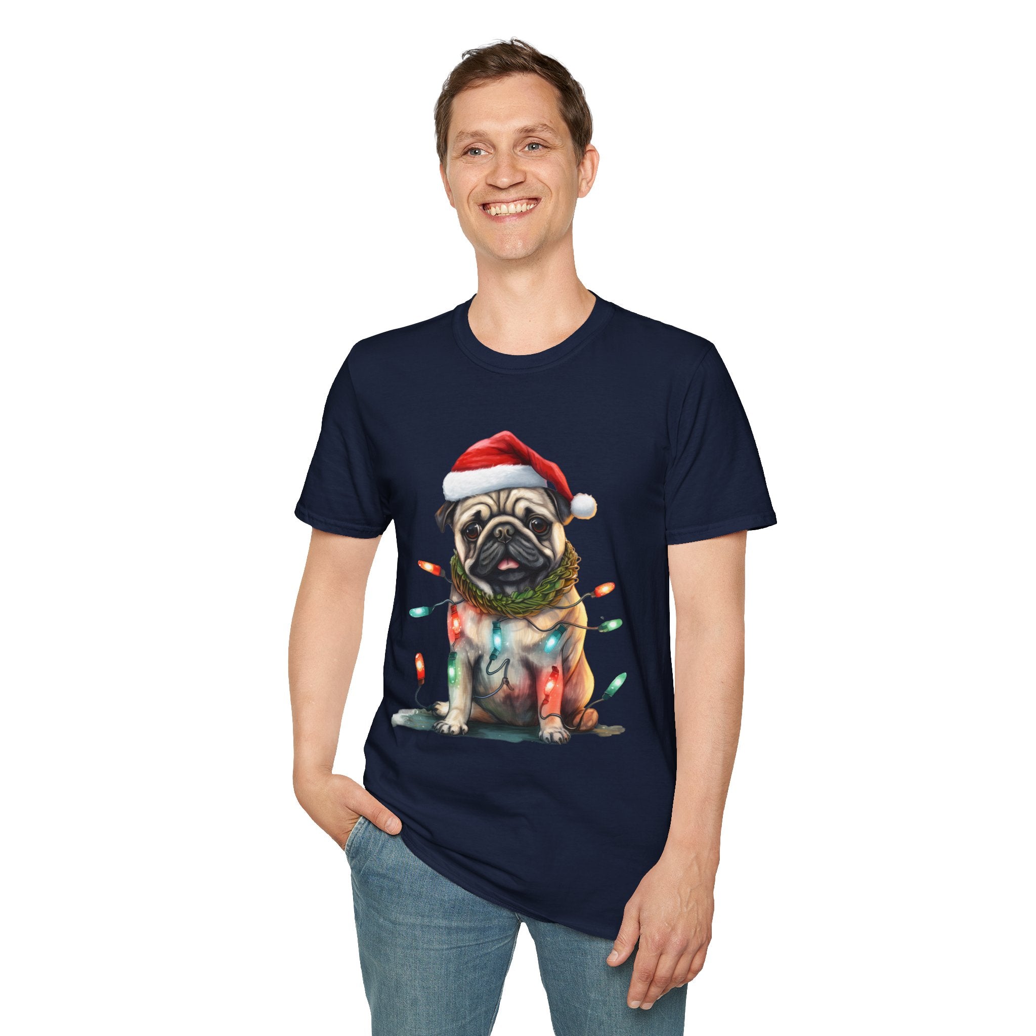 Christmas Pug wearing lights T-Shirt