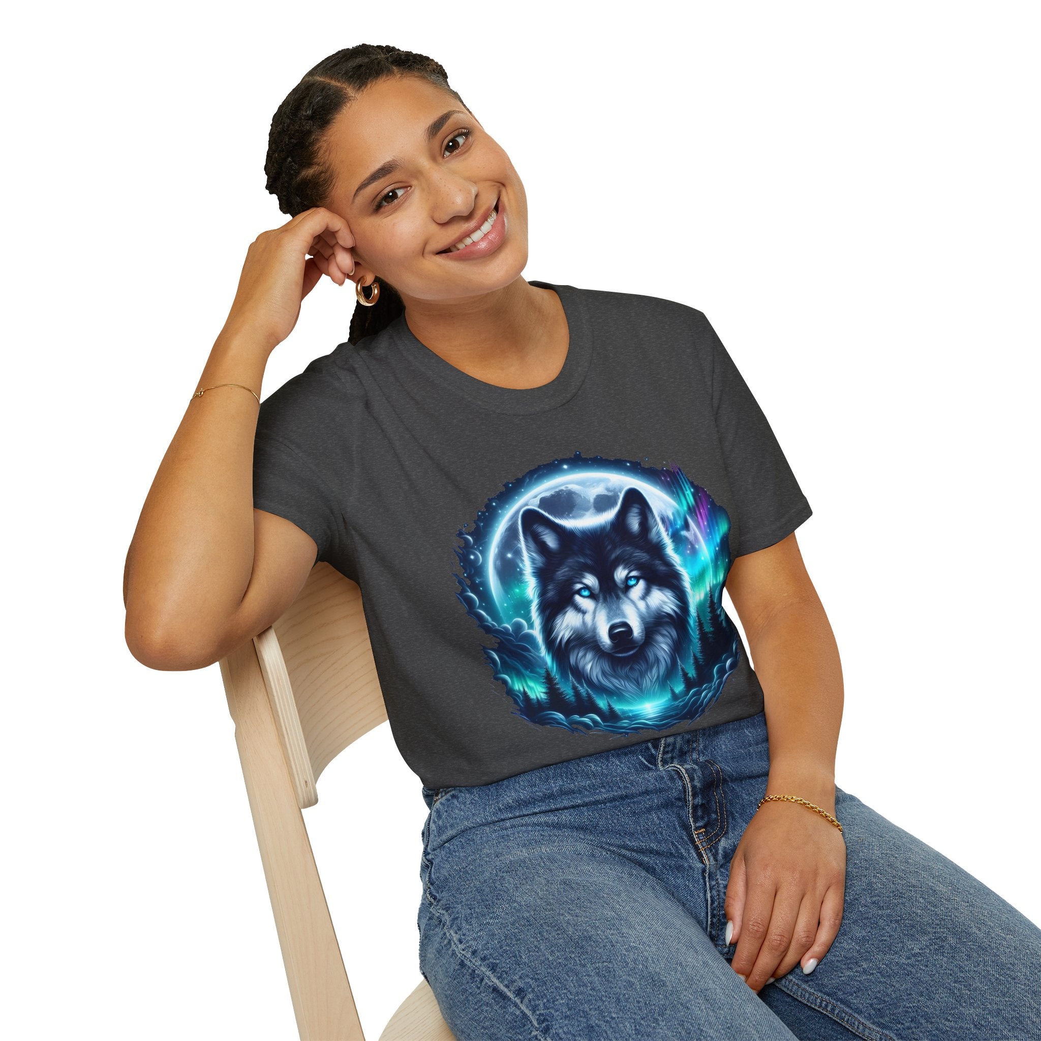 Wolf Face Full Moon Unisex T-Shirt