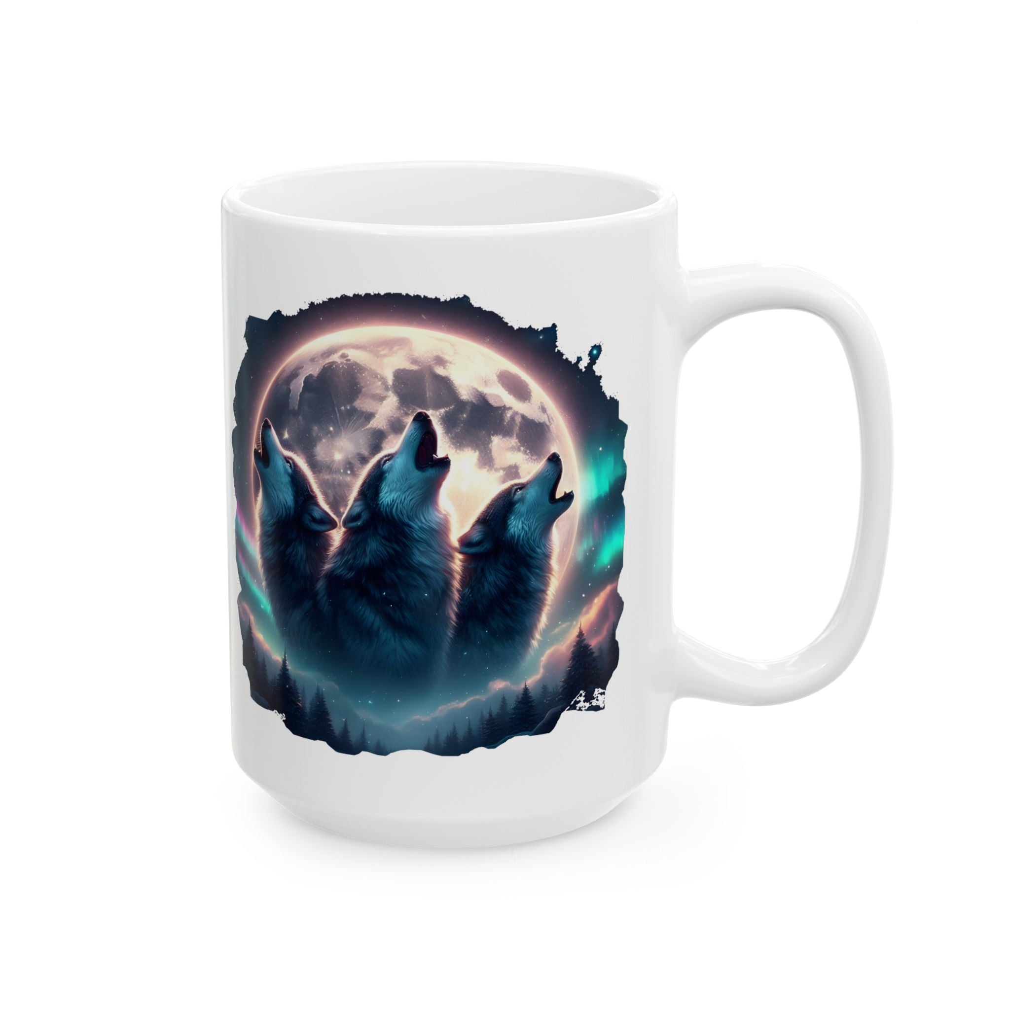 Wolf Howling, Mountains, Moonlight Ceramic Mug (11oz, 15oz)