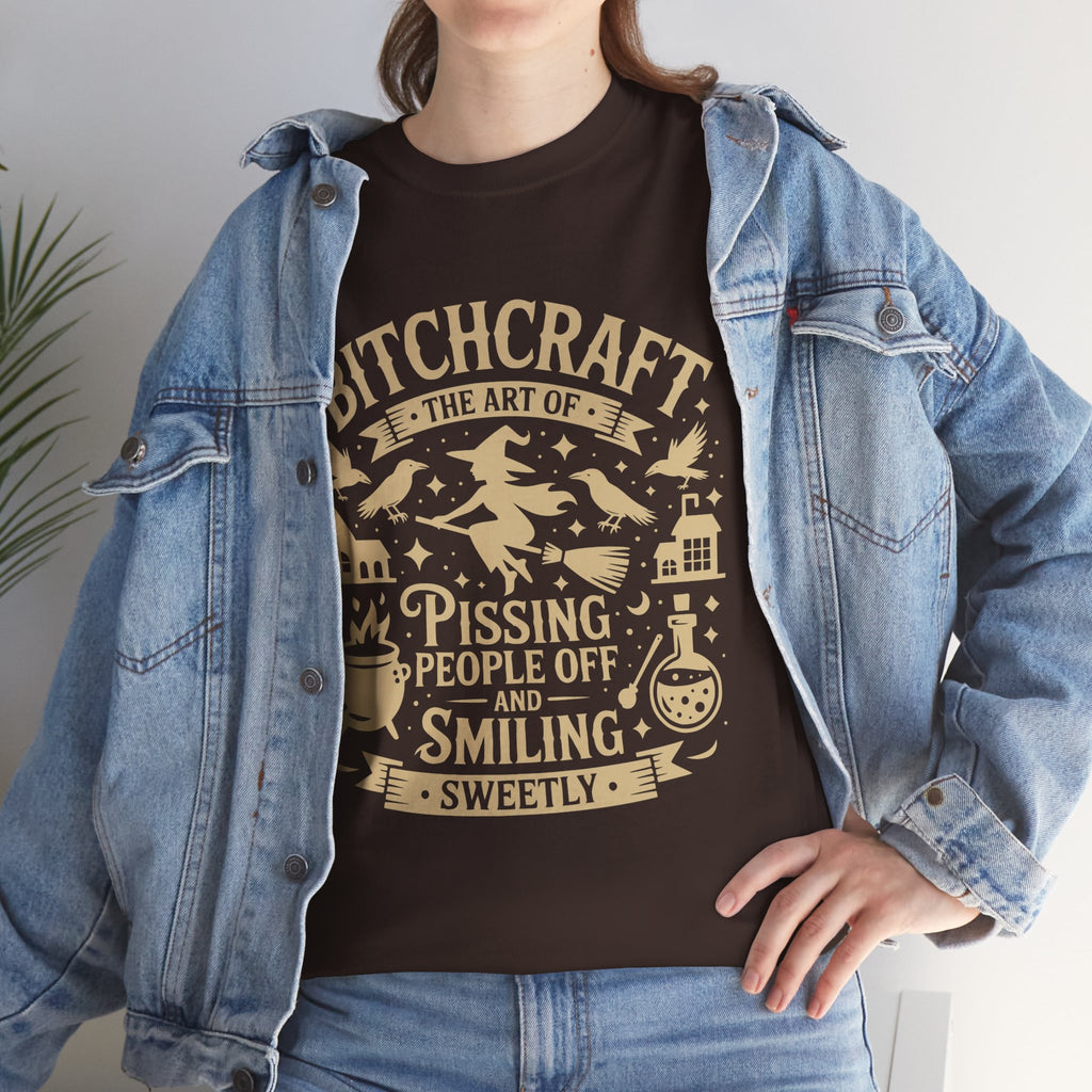 Bitchcraft Unisex Heavy Dark Cotton Tee | Witchy Humor T-shirt, Gift for Witches, Halloween Apparel, Spooky Season Top, Funny Witch Shirt