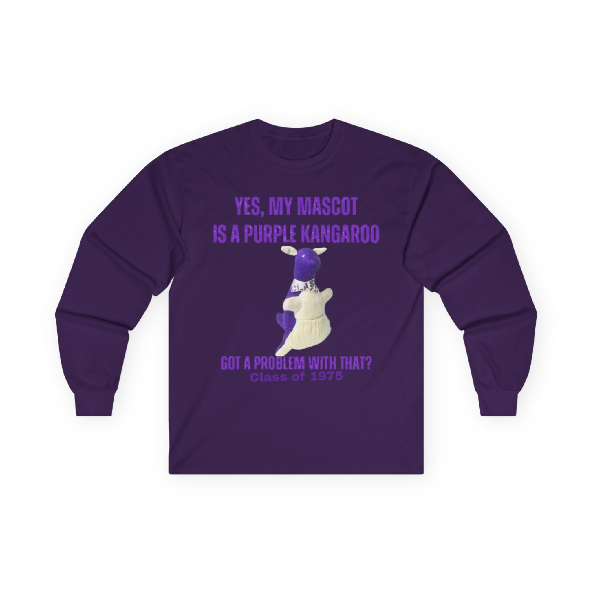 Purple Kangaroo Long Sleeve Tee – Class of 1975 | Funny Graduation Shirt, School Spirit Gift, Alumni Apparel, Unisex Casual Wear