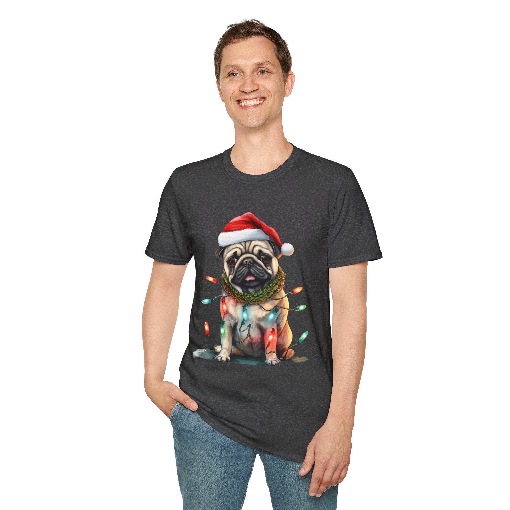 Christmas Pug wearing lights T-Shirt