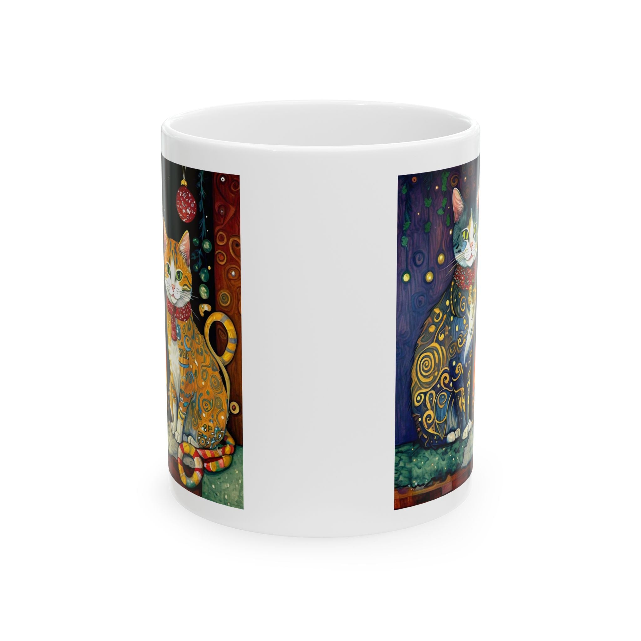 Mug - Colorful Christmas Cats Yule Fire Klimt Style