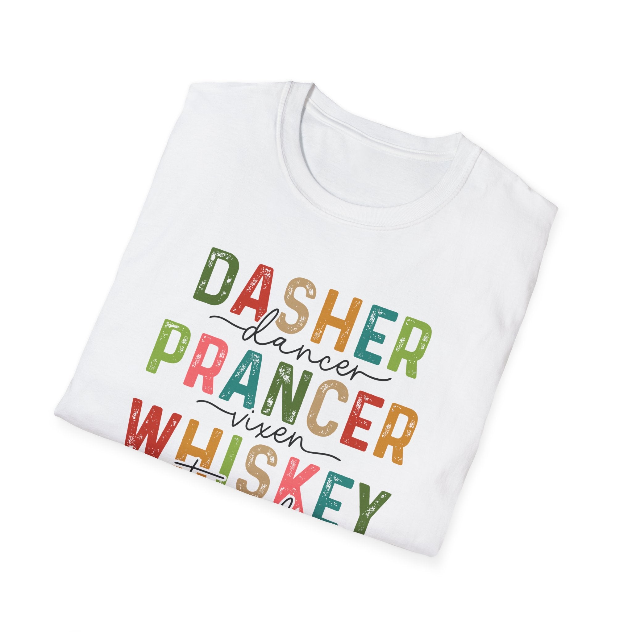 Holiday Reindeer Alcohol Unisex T-Shirt - Dasher Dancer Prancer Vixen Whiskey Tequila Vodka Blitzen