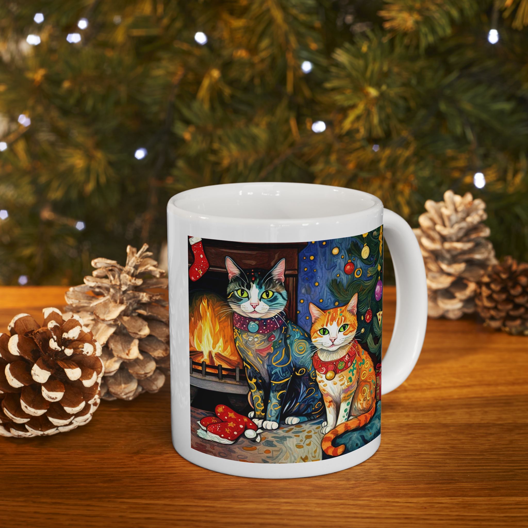 Mug - Colorful Christmas Cats Klimt Style
