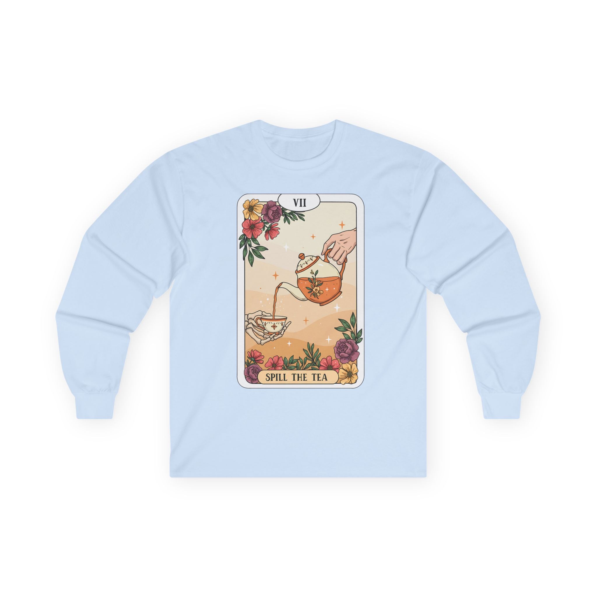 Mystical “Spill the Tea” Tarot Long Sleeve – Witchy Vibe Shirt for Tea Lovers | Funny Spiritual Gift |