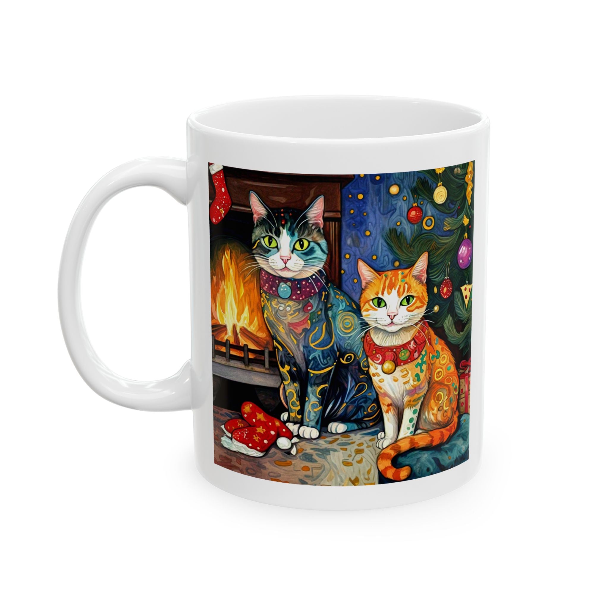 Mug - Colorful Christmas Cats Klimt Style