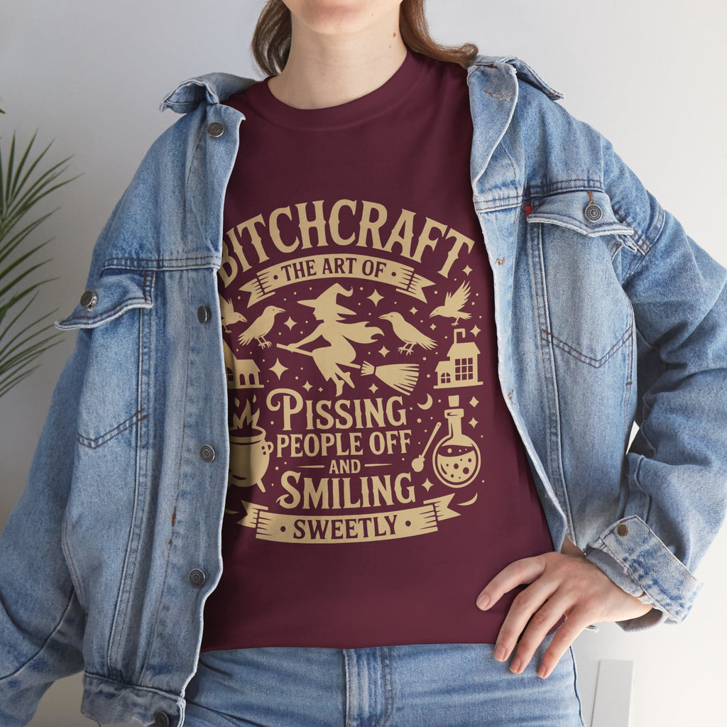 Bitchcraft Unisex Heavy Dark Cotton Tee | Witchy Humor T-shirt, Gift for Witches, Halloween Apparel, Spooky Season Top, Funny Witch Shirt