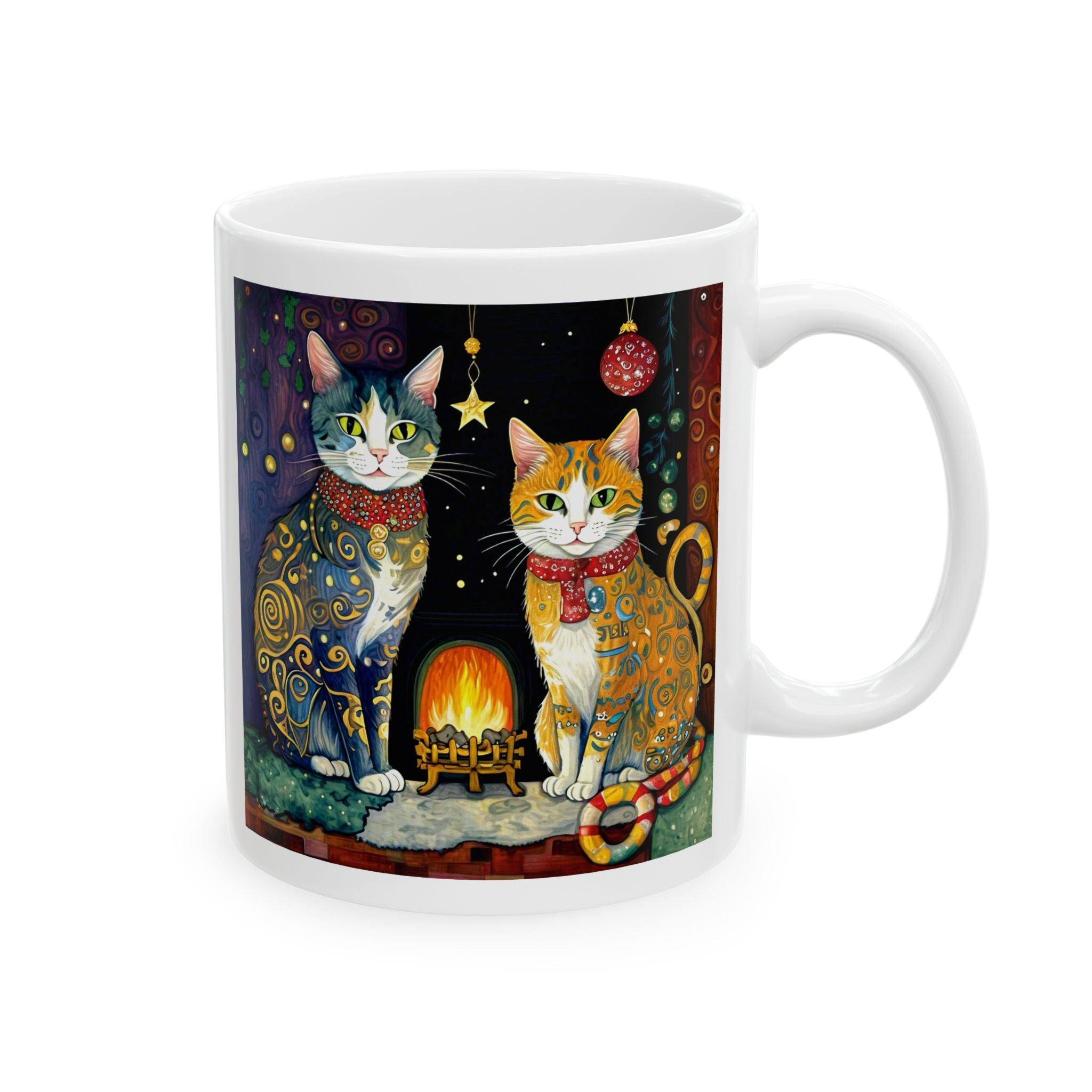 Mug - Colorful Christmas Cats Yule Fire Klimt Style