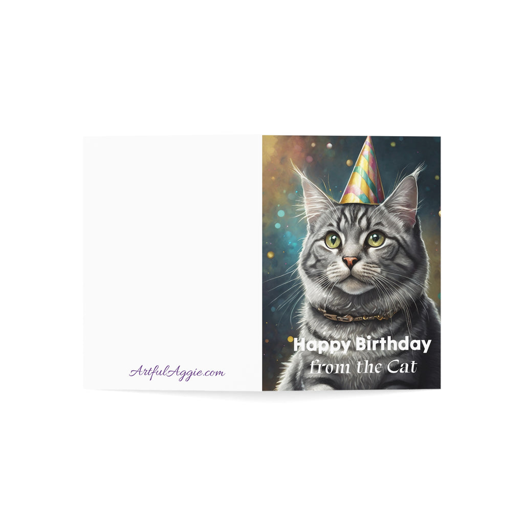 Greeting Card - Funny Happy Birthday Card from the Cat, Silver Tabby