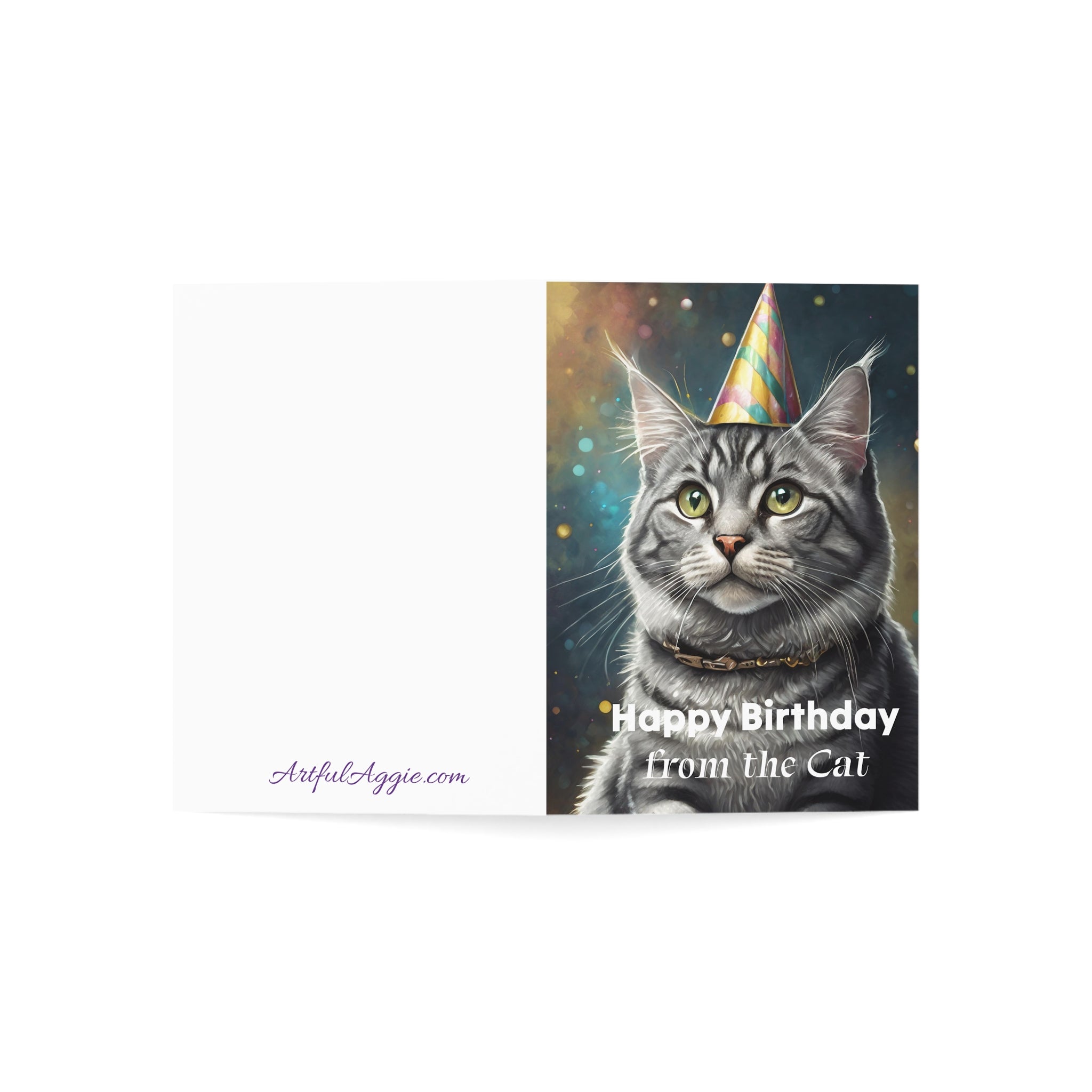 Greeting Card - Funny Happy Birthday Card from the Cat, Silver Tabby