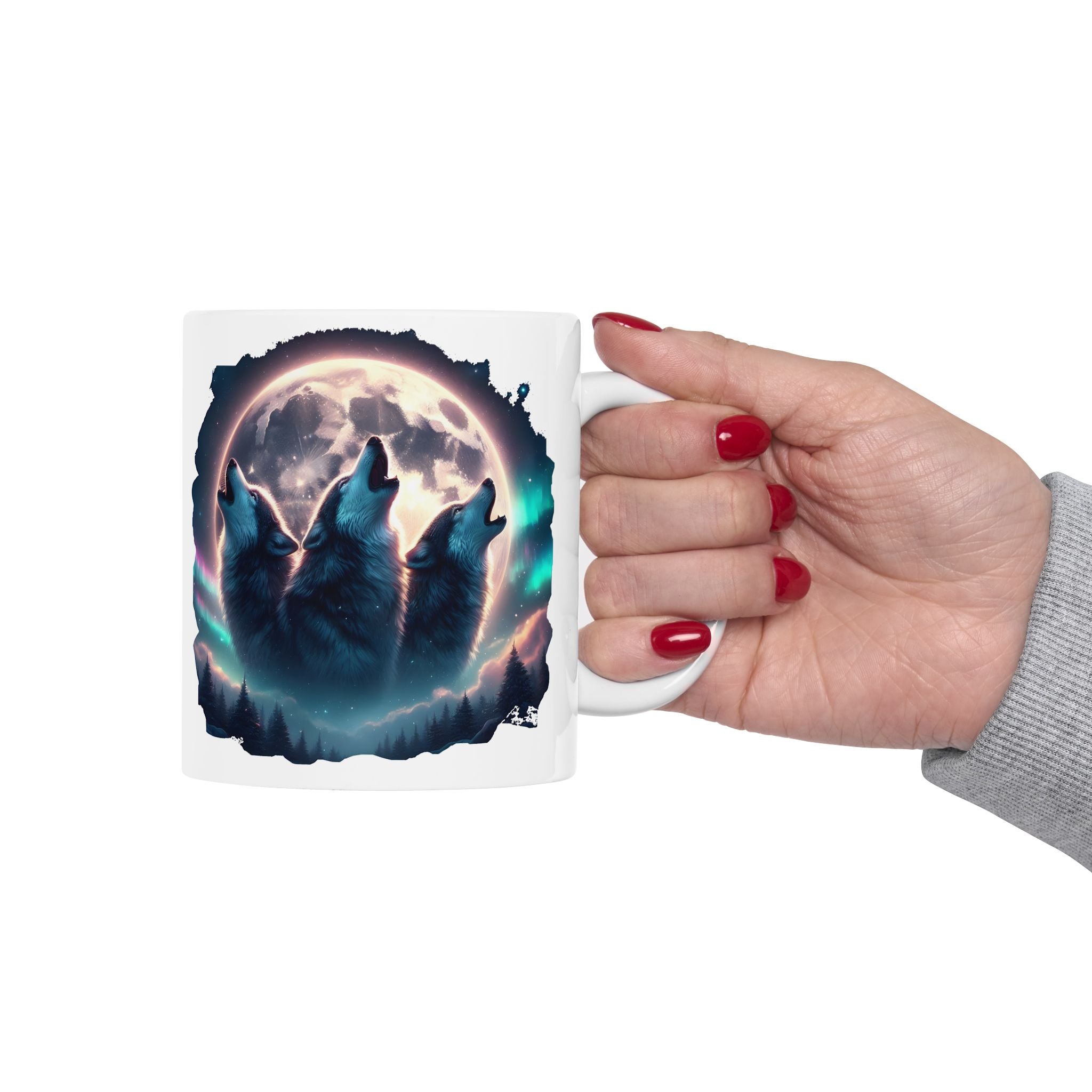Wolf Howling, Mountains, Moonlight Ceramic Mug (11oz, 15oz)