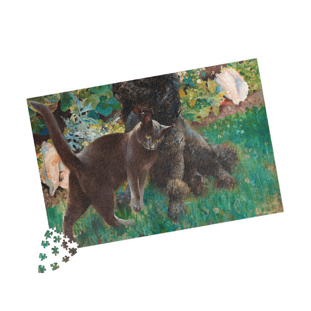 Jigsaw Puzzle - Cat and Dog in Garden