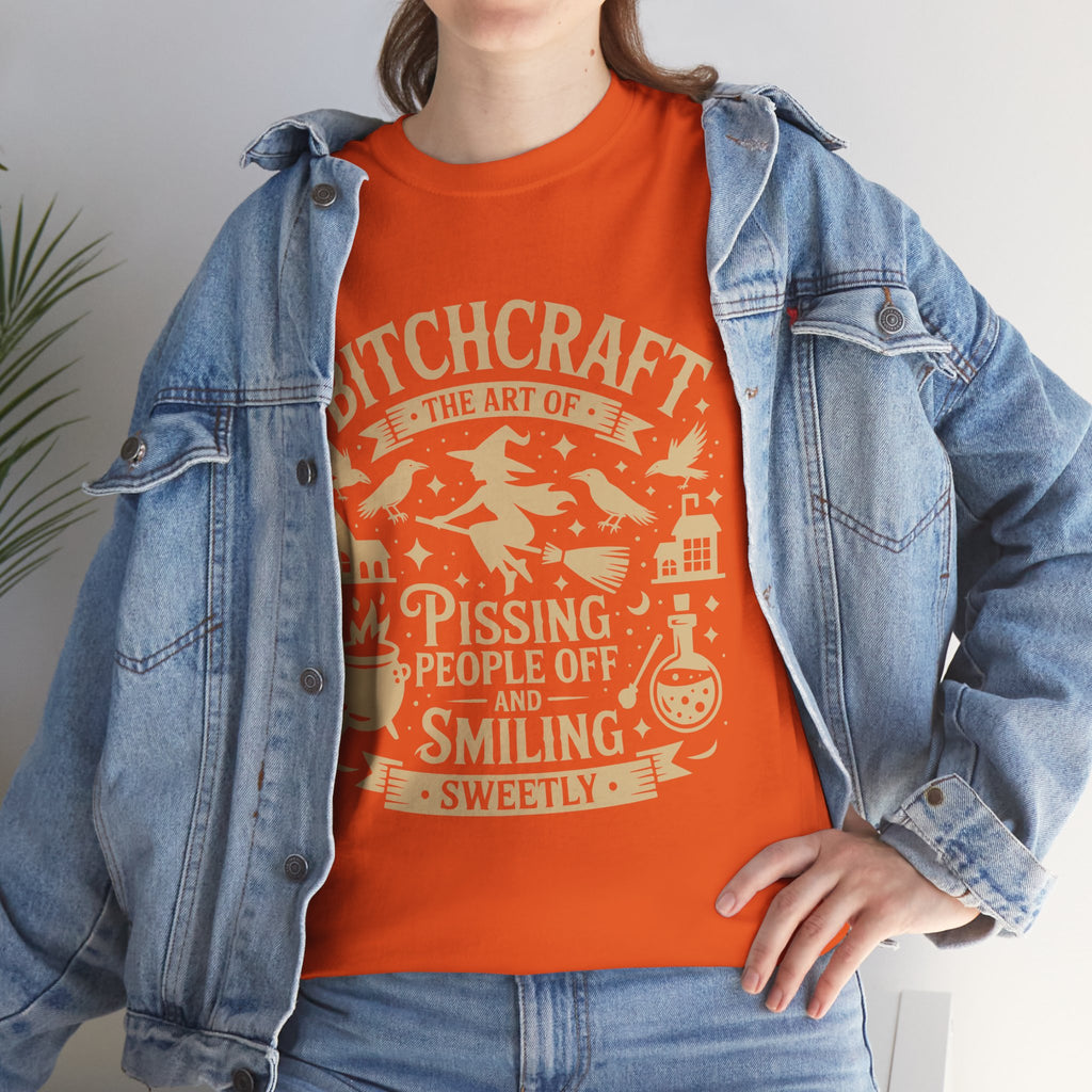 Bitchcraft Unisex Heavy Dark Cotton Tee | Witchy Humor T-shirt, Gift for Witches, Halloween Apparel, Spooky Season Top, Funny Witch Shirt