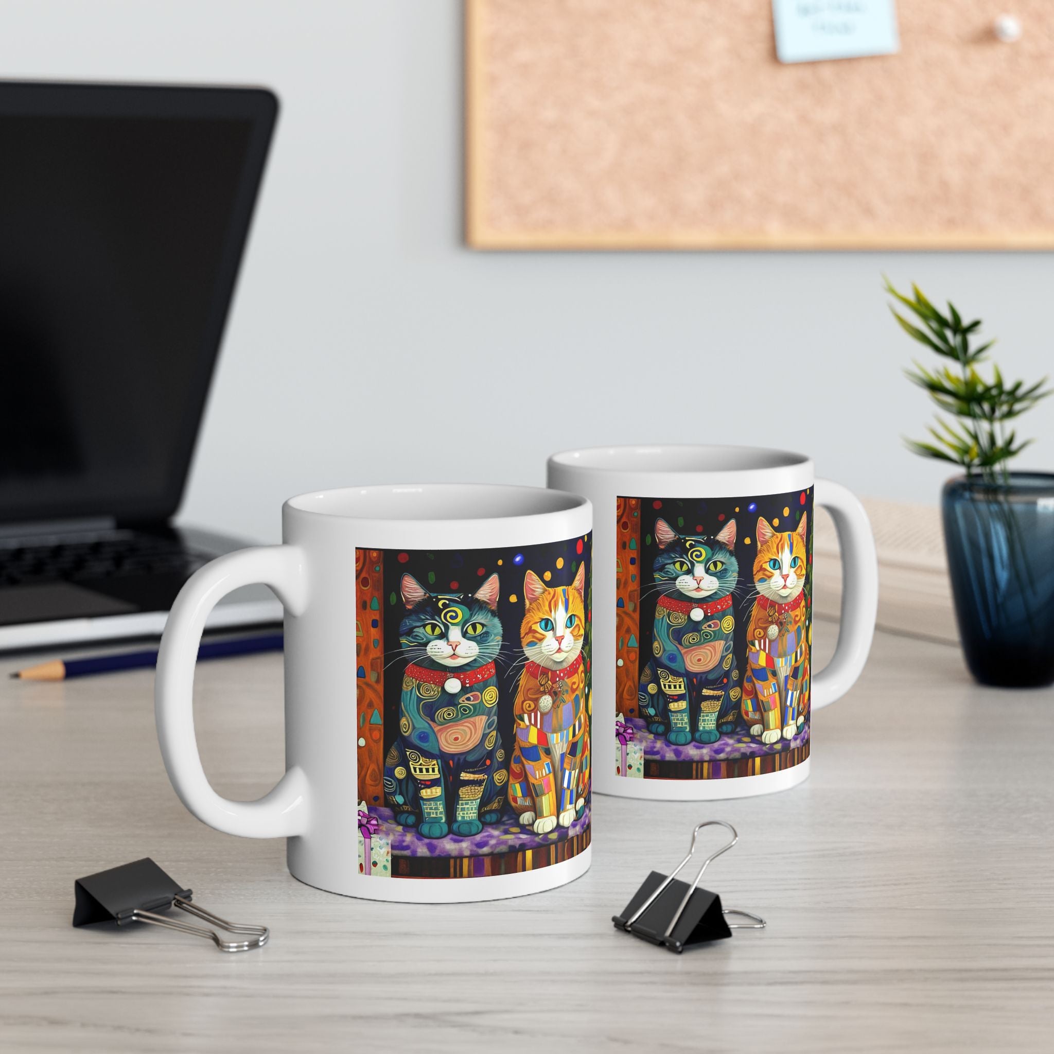 Mug - Colorful Christmas Cats Xmas Tree Klimt Style