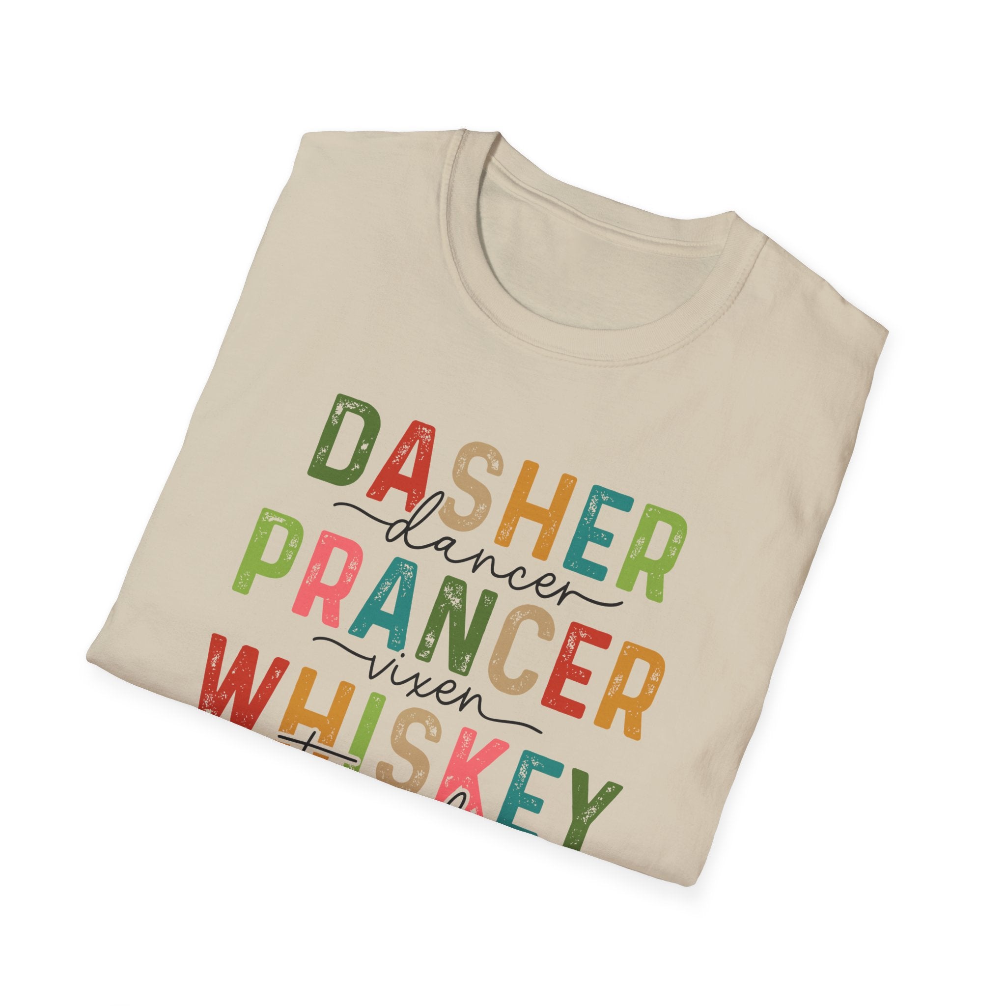 Holiday Reindeer Alcohol Unisex T-Shirt - Dasher Dancer Prancer Vixen Whiskey Tequila Vodka Blitzen