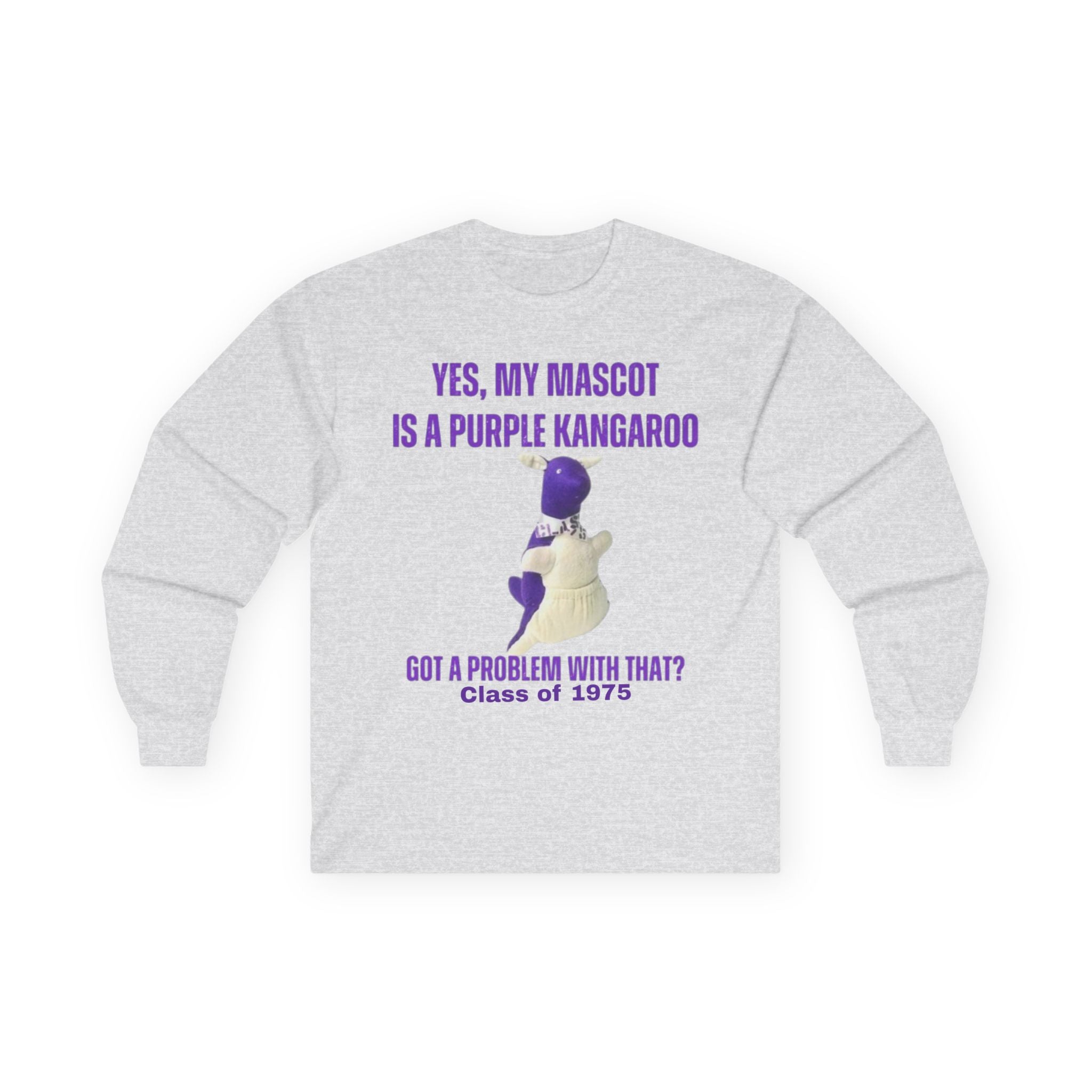 Purple Kangaroo Long Sleeve Tee – Class of 1975 | Funny Graduation Shirt, School Spirit Gift, Alumni Apparel, Unisex Casual Wear